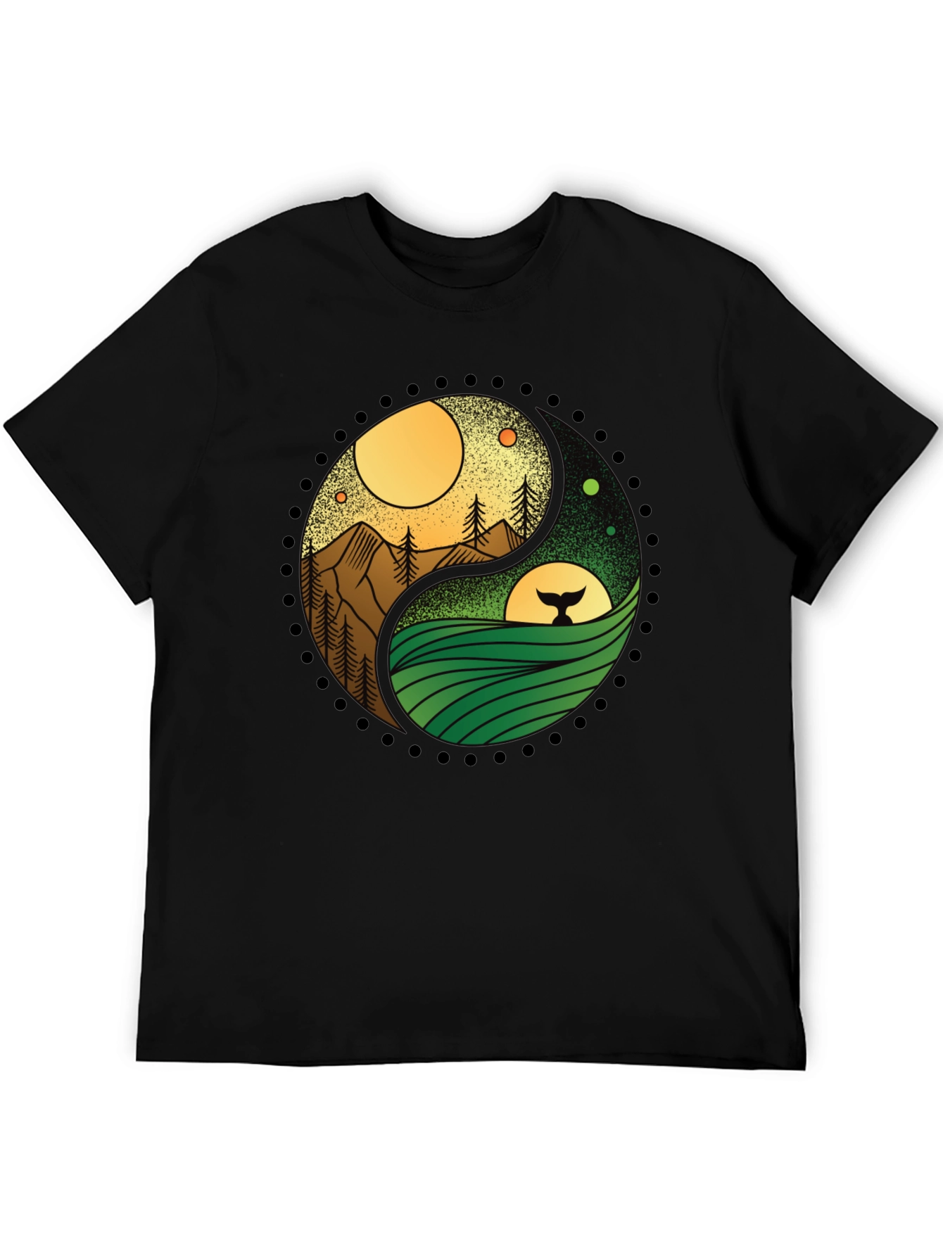 Black Yin Yang Nature T-Shirt - Mountain & Ocean Design view 5
