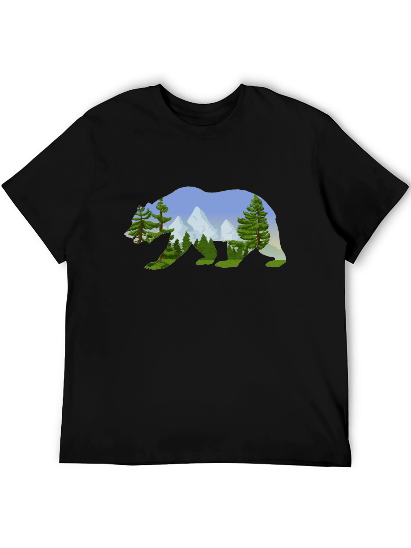 Black Nature Bear Graphic Tee - Black Cotton Shirt view 5