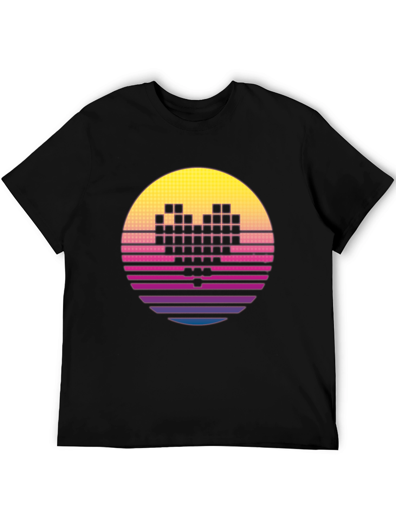 Black Retro Pixel Heart T-Shirt - Synthwave Style view 5