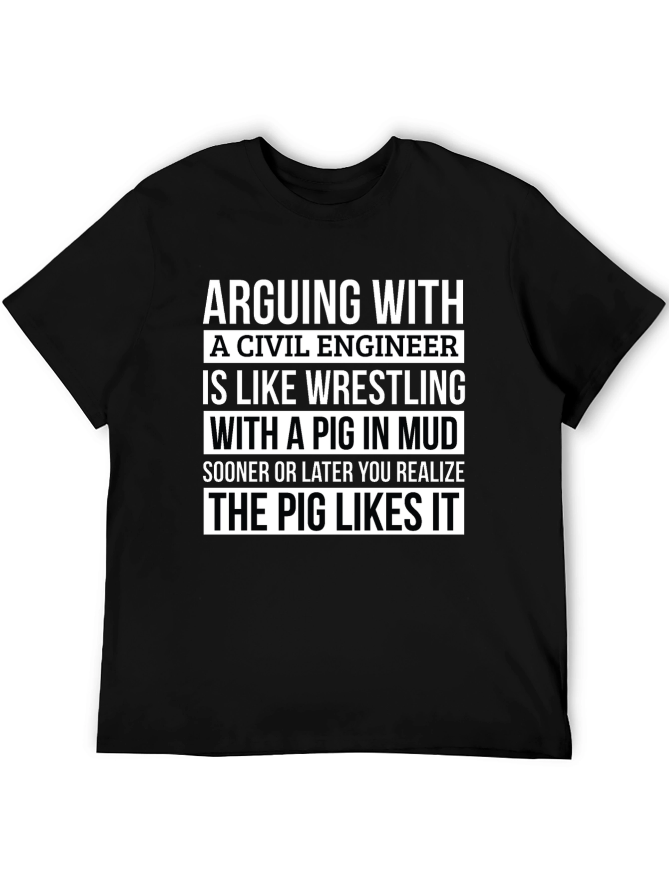 Black Civil Engineer Pig in Mud T-Shirt view 5