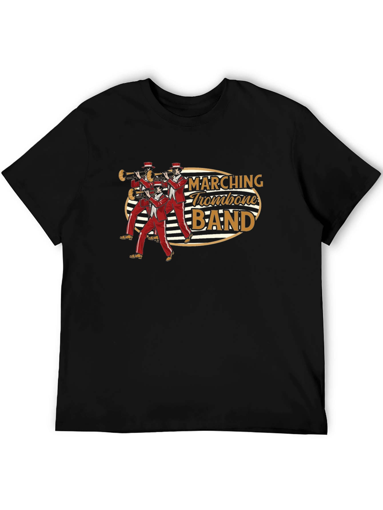 Black Marching Trombone Band Graphic Tee - Black Cotton T-Shirt view 5