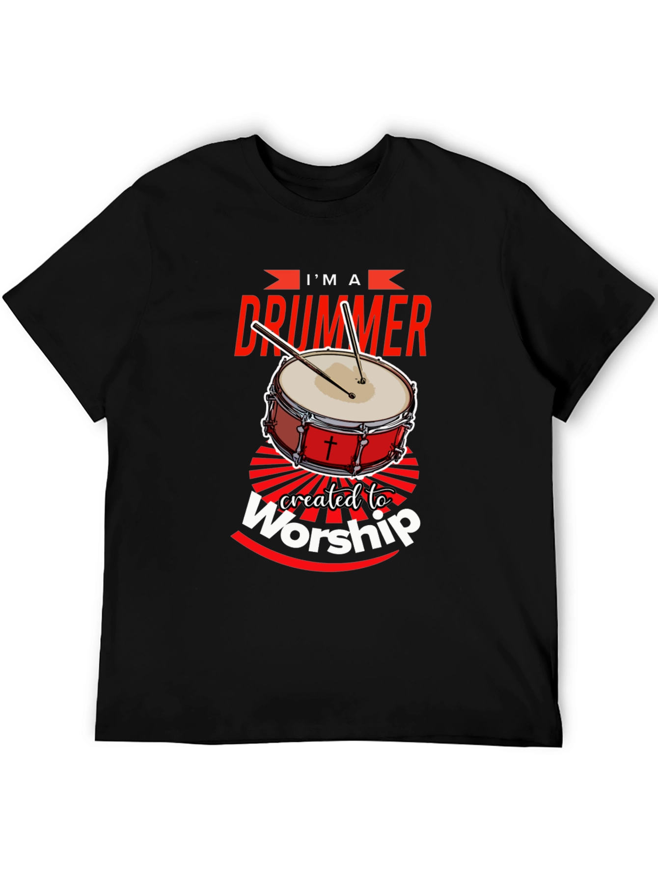 Black I'm A Drummer Created To Worship T-Shirt view 5