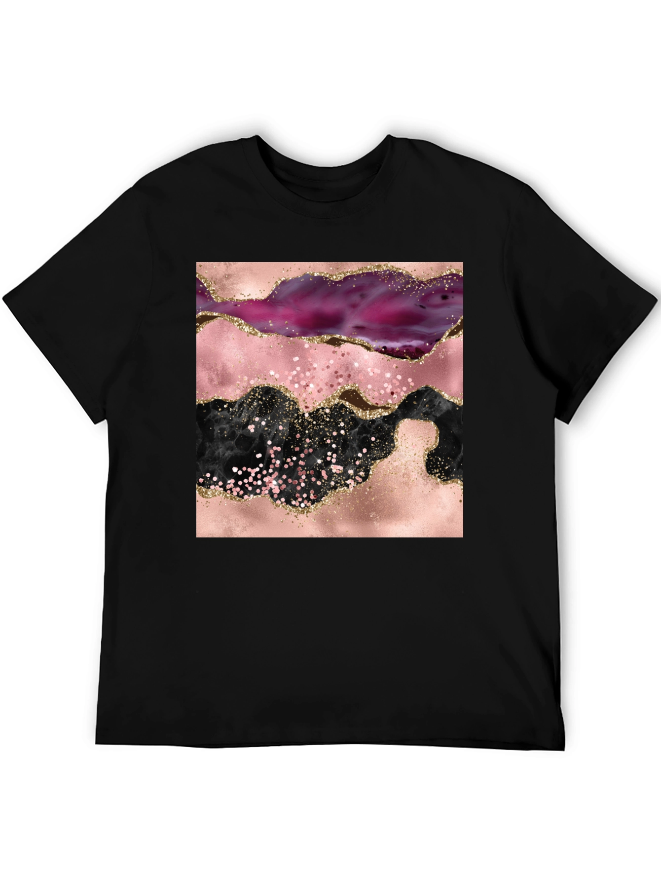 Black Abstract Geode Print Black Crew Neck T-Shirt view 5
