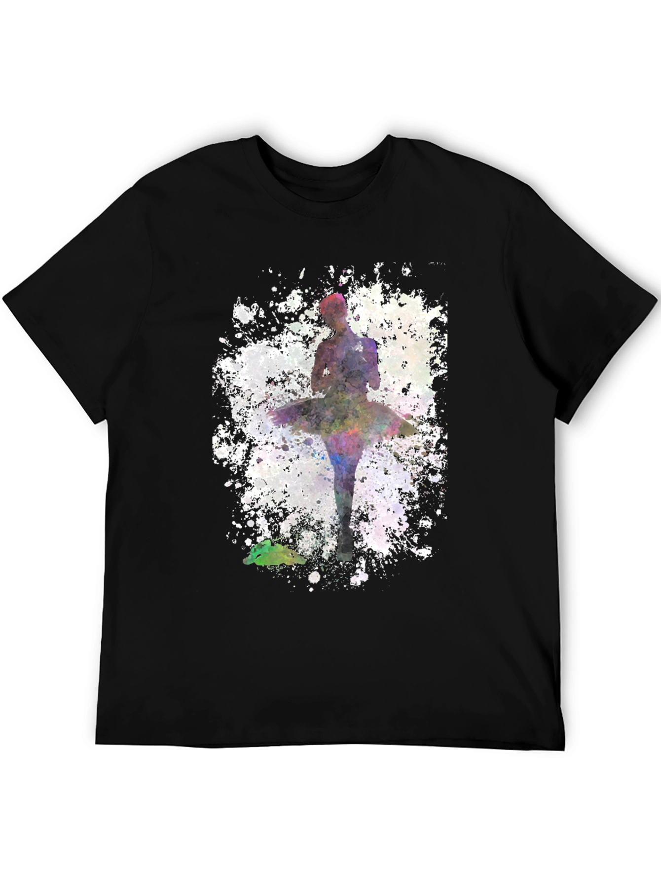 Black Watercolor Ballerina Black T-Shirt - Dance Lover Tee view 5