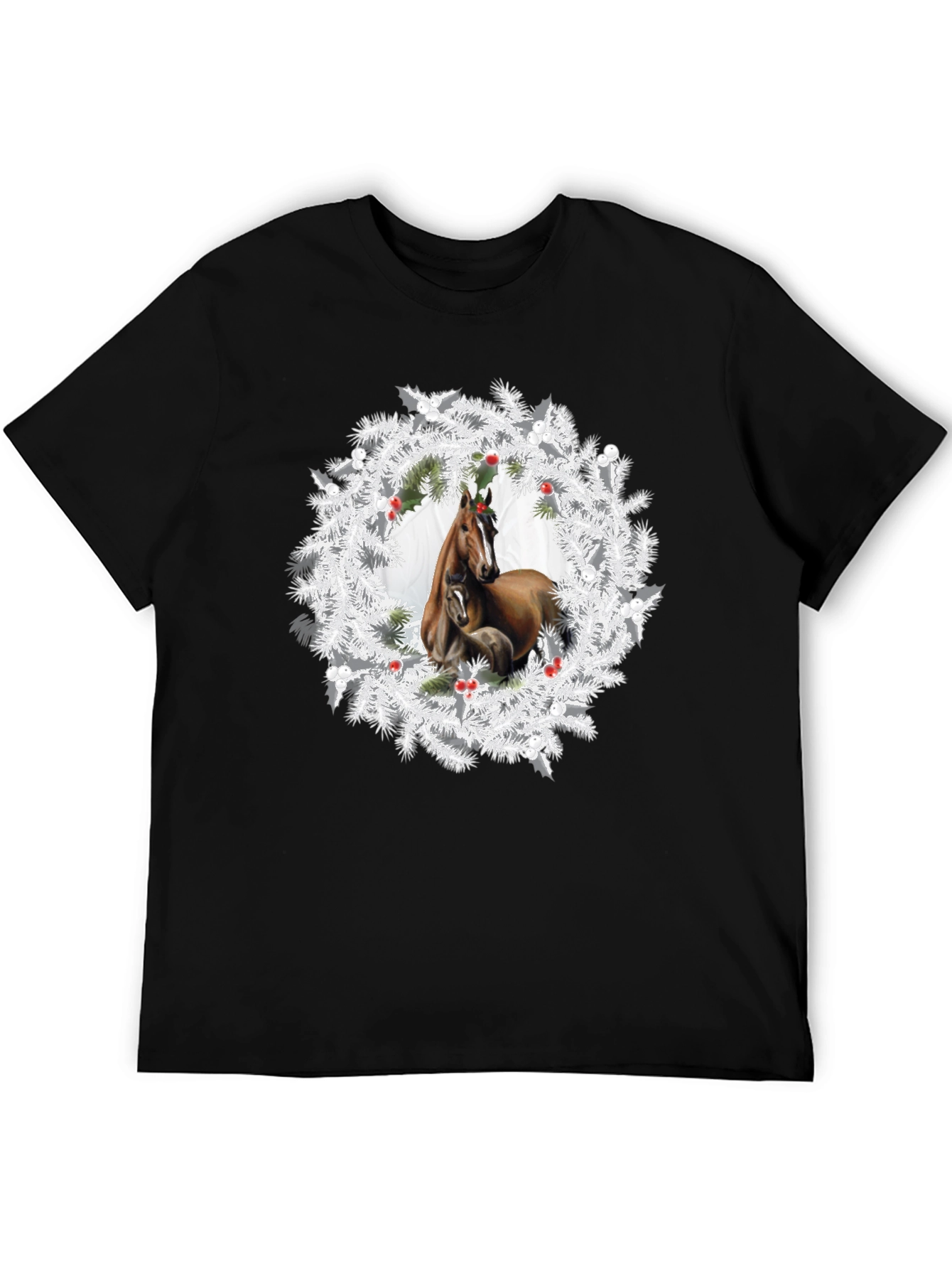 Black Horse Wreath T-Shirt - Christmas Apparel view 5