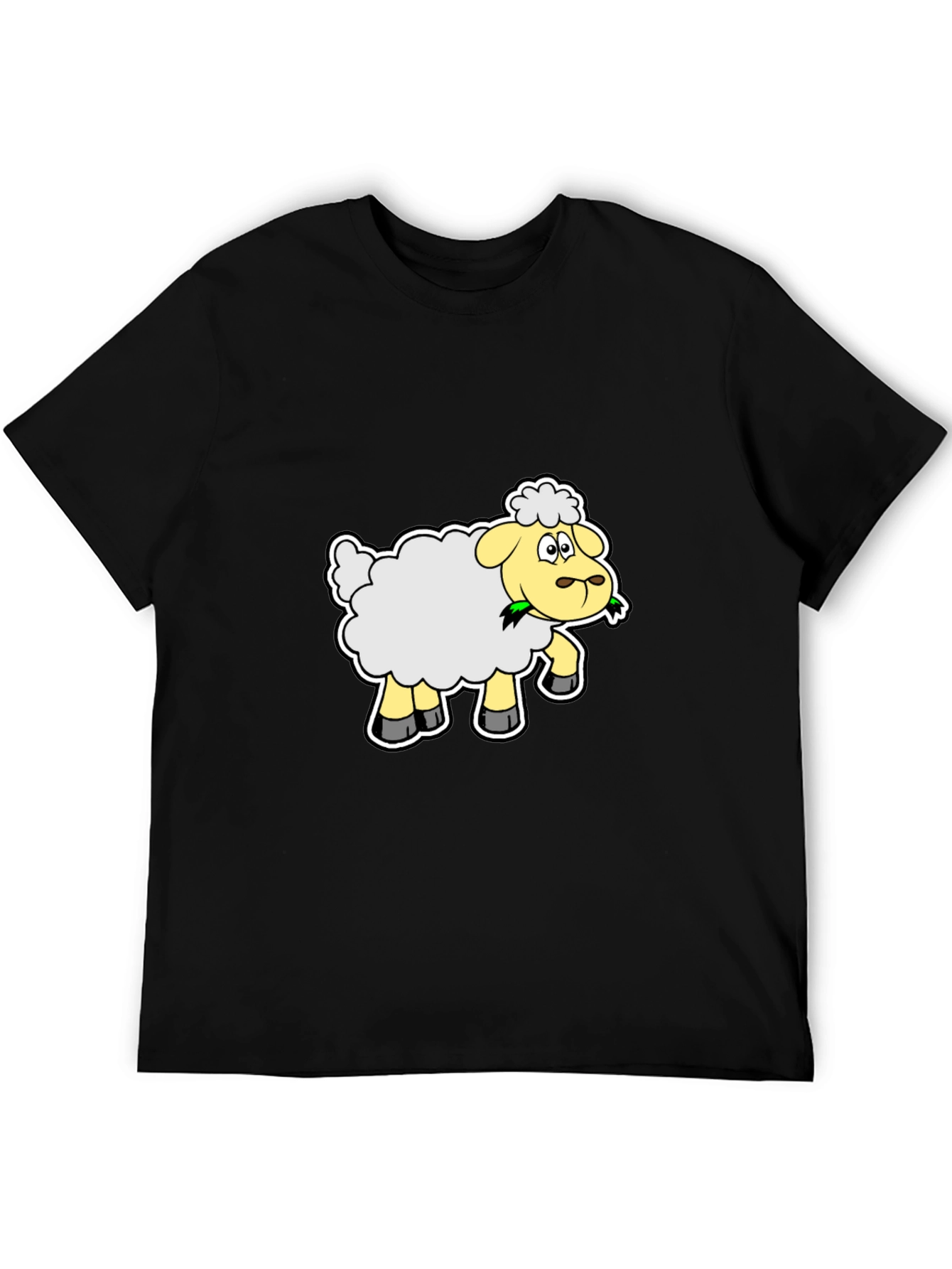 Black Cute Cartoon Sheep Graphic Tee - Black Cotton Shirt view 5