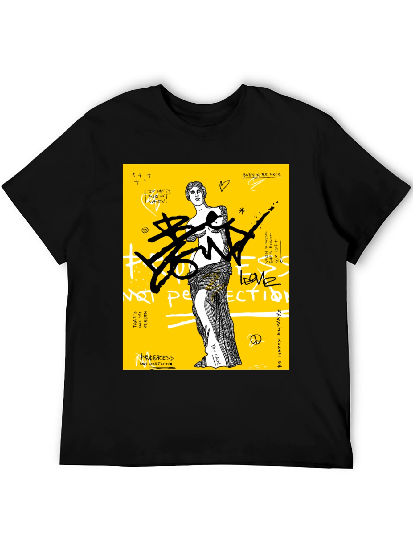 Black Edgy Graphic Print T-Shirt view 5