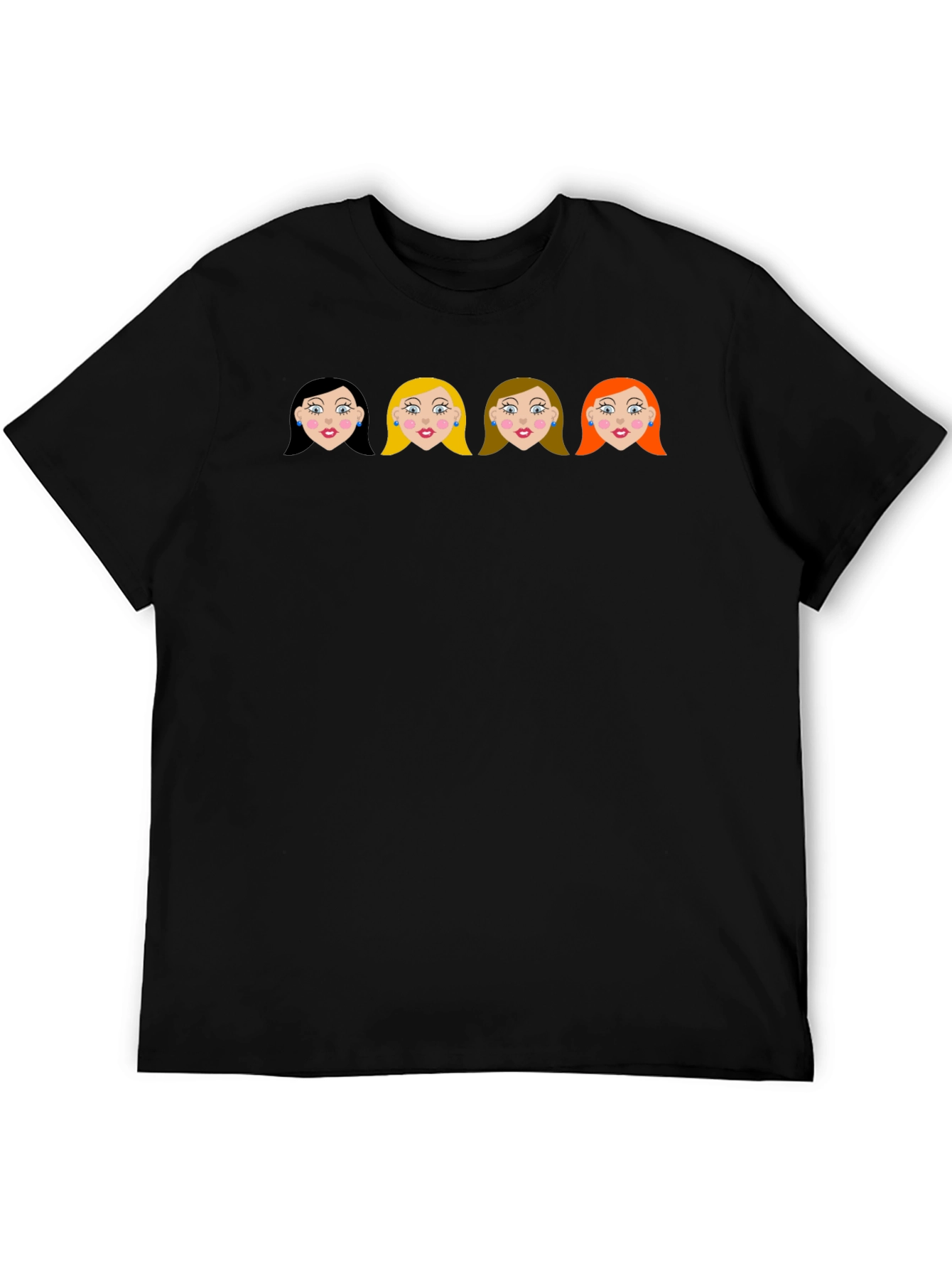 Black Cartoon Girls Black Crew Neck T-Shirt view 5