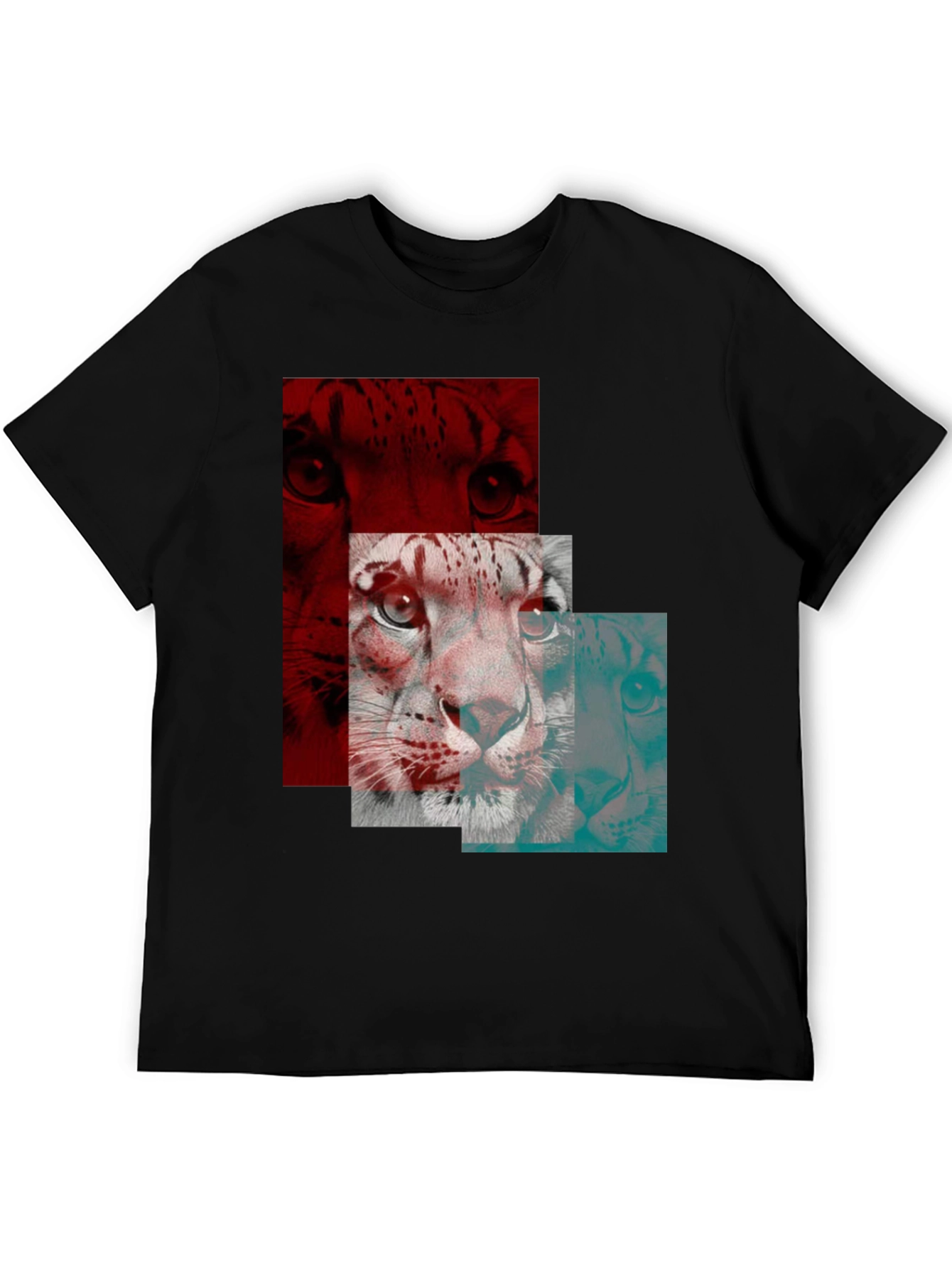 Black Abstract Lion Graphic Black T-Shirt view 5