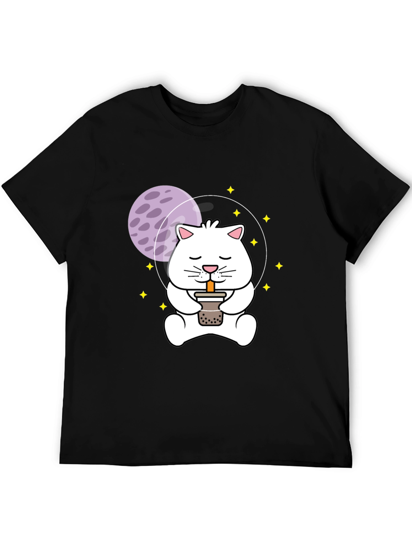 Black Astronaut Cat Boba Tea Graphic T-Shirt view 5
