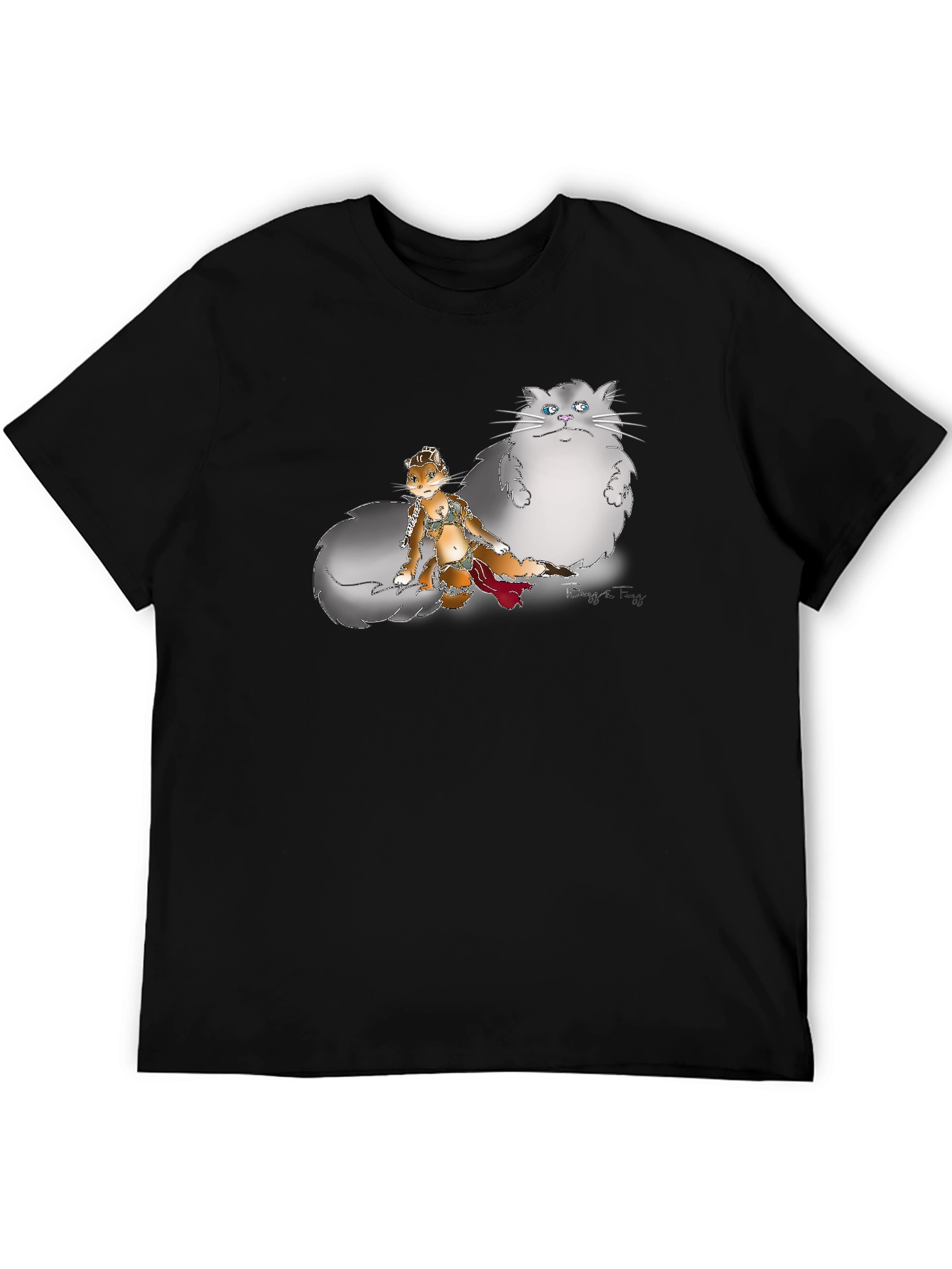 Black Graphic Print T-Shirt - Cat and Squirrel Design view 5