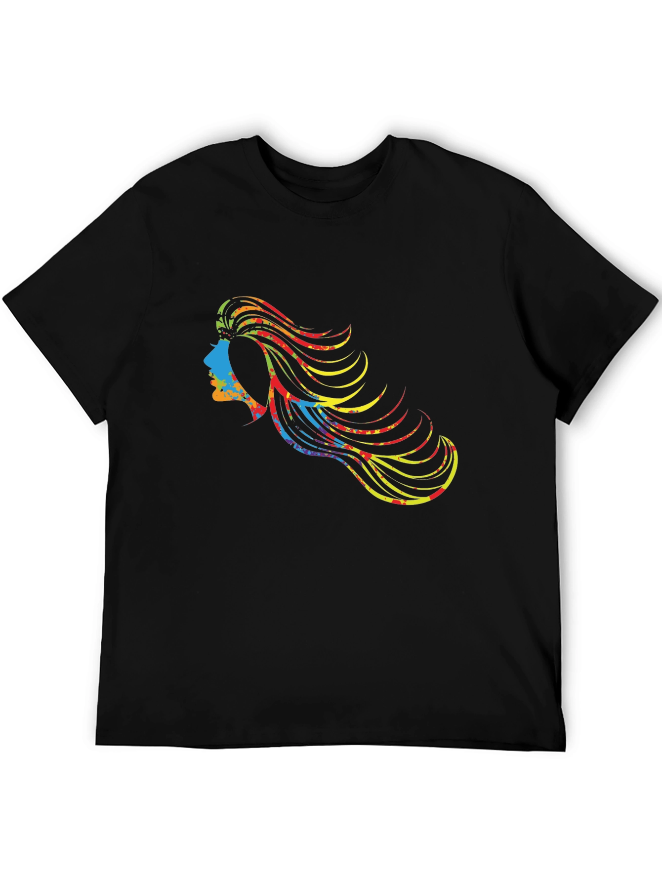 Black Colorful Haired Woman Graphic Black T-Shirt view 5