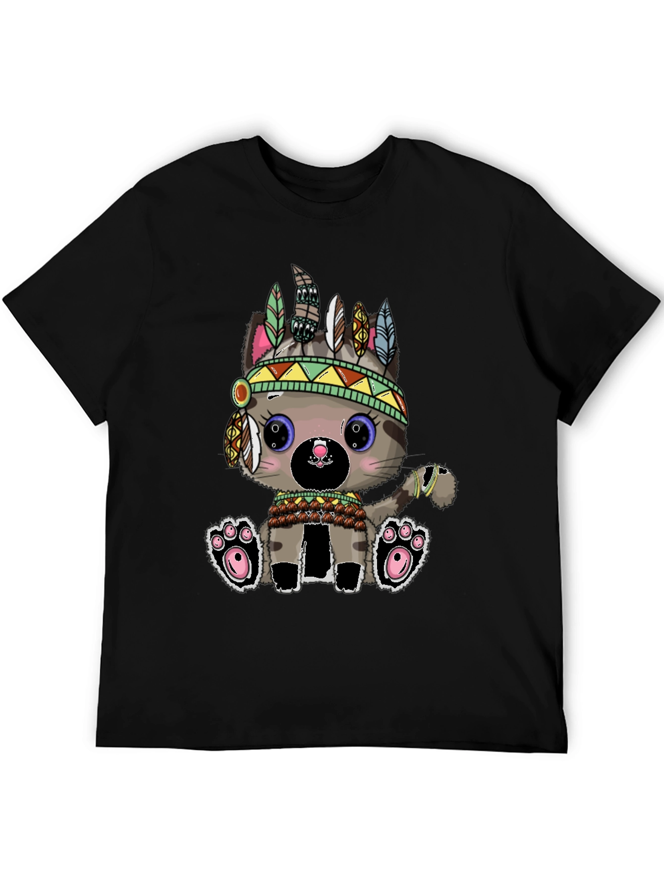Black Native Cat T-Shirt Black Graphic Tee view 5