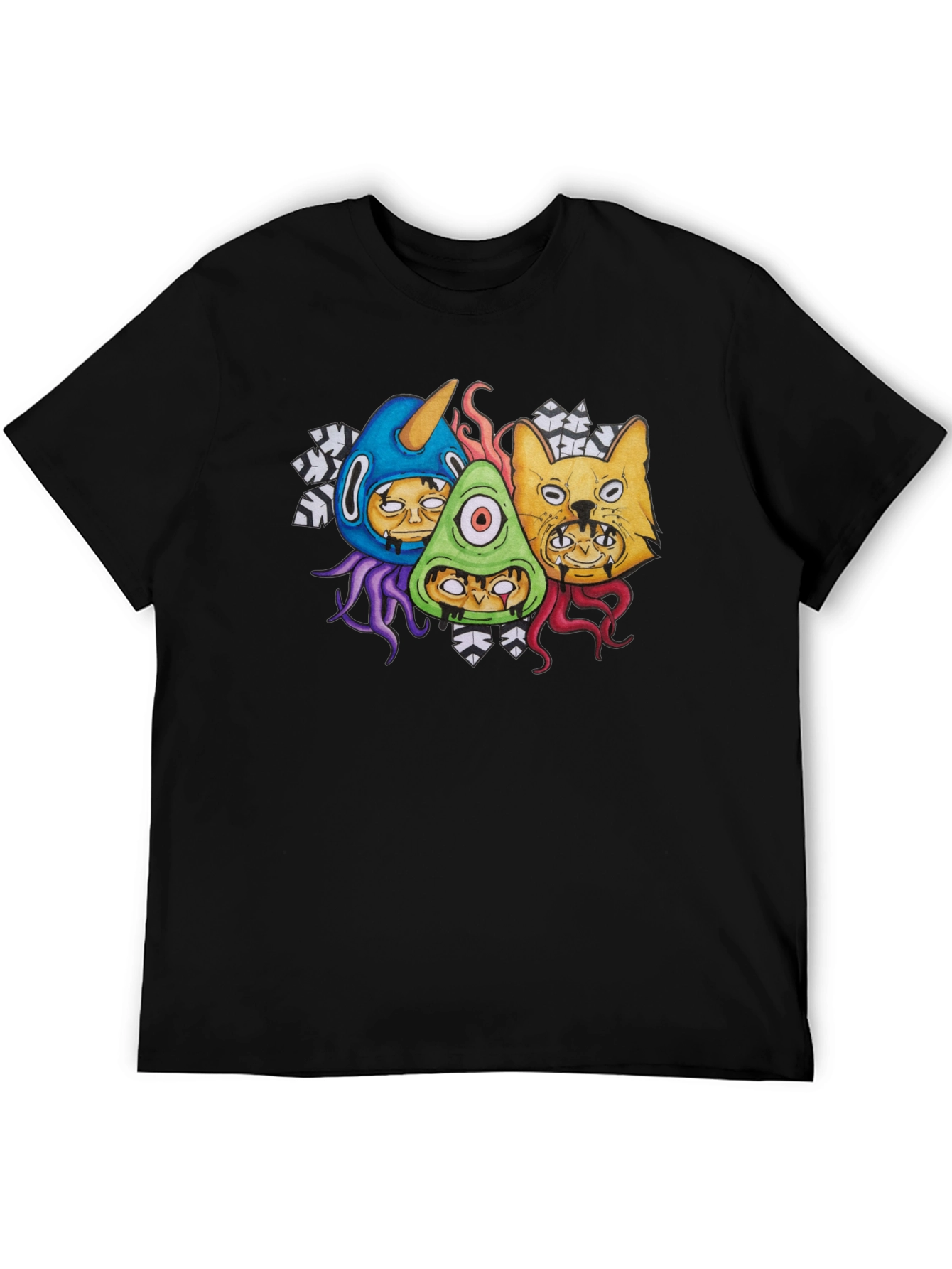 Black Monster Mash Graphic Tee - Black Cotton view 5