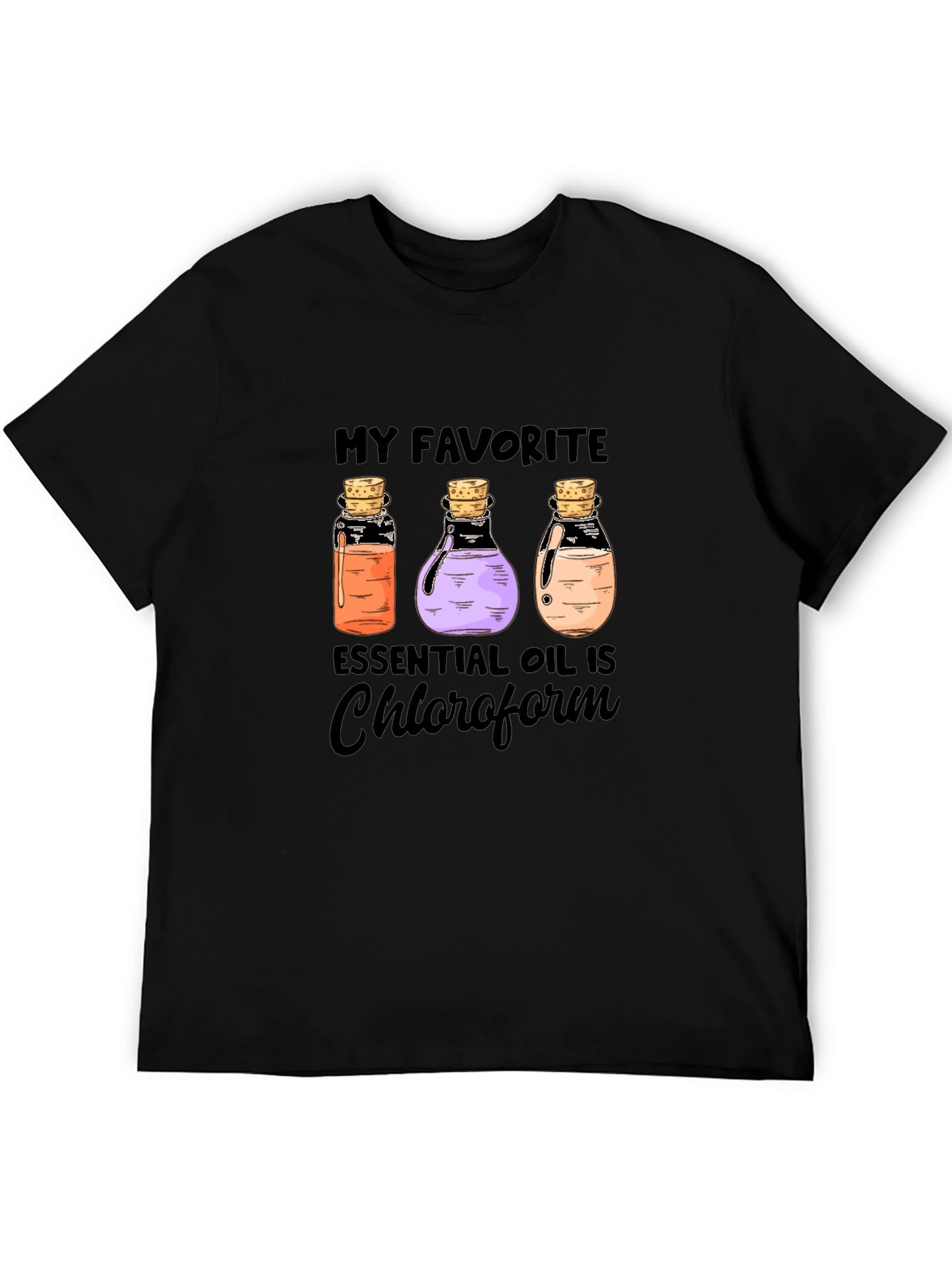 Black Essential Oil Chloroform T-Shirt view 5