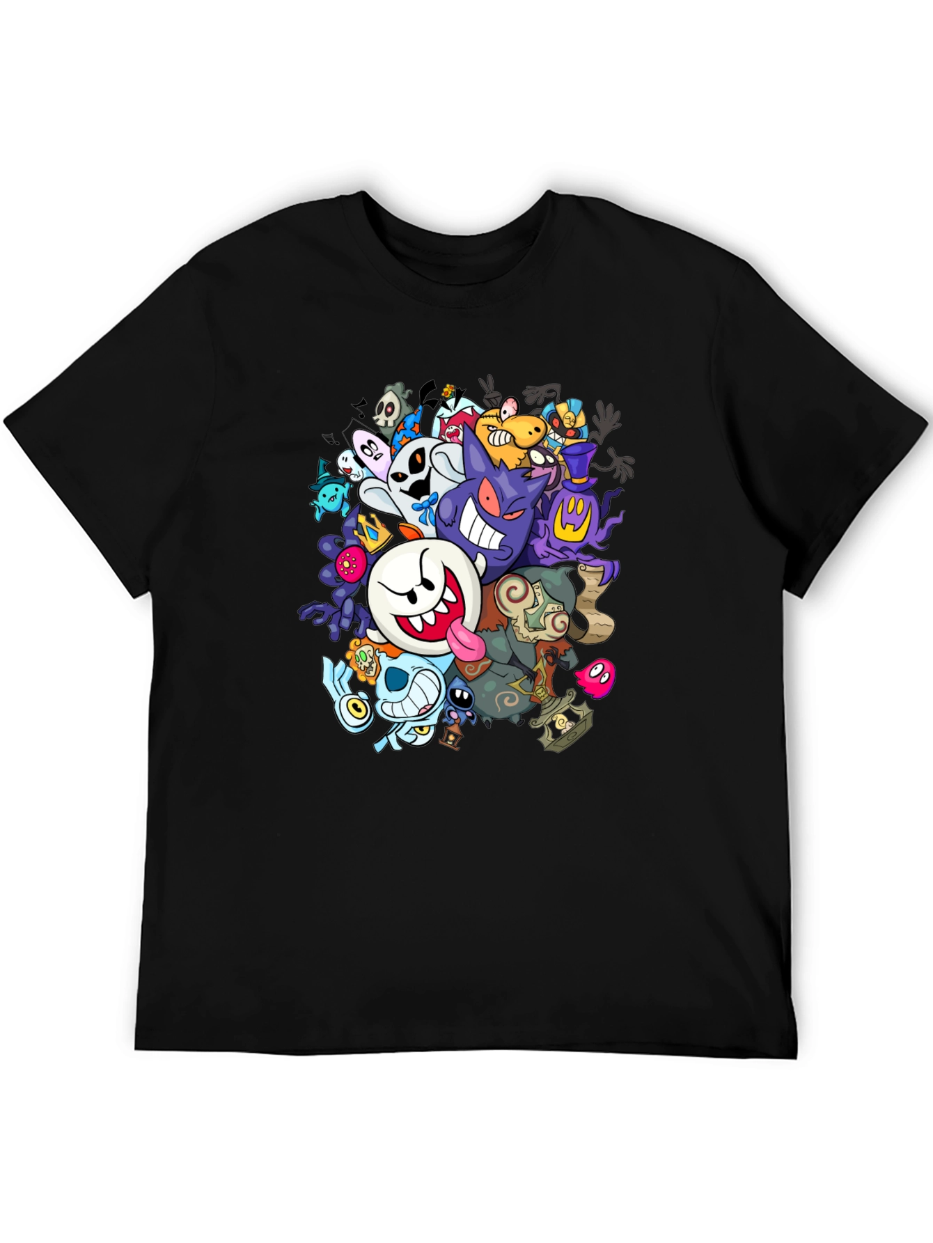Black Ghostly Gathering T-Shirt: Spooky Cartoon Design view 5