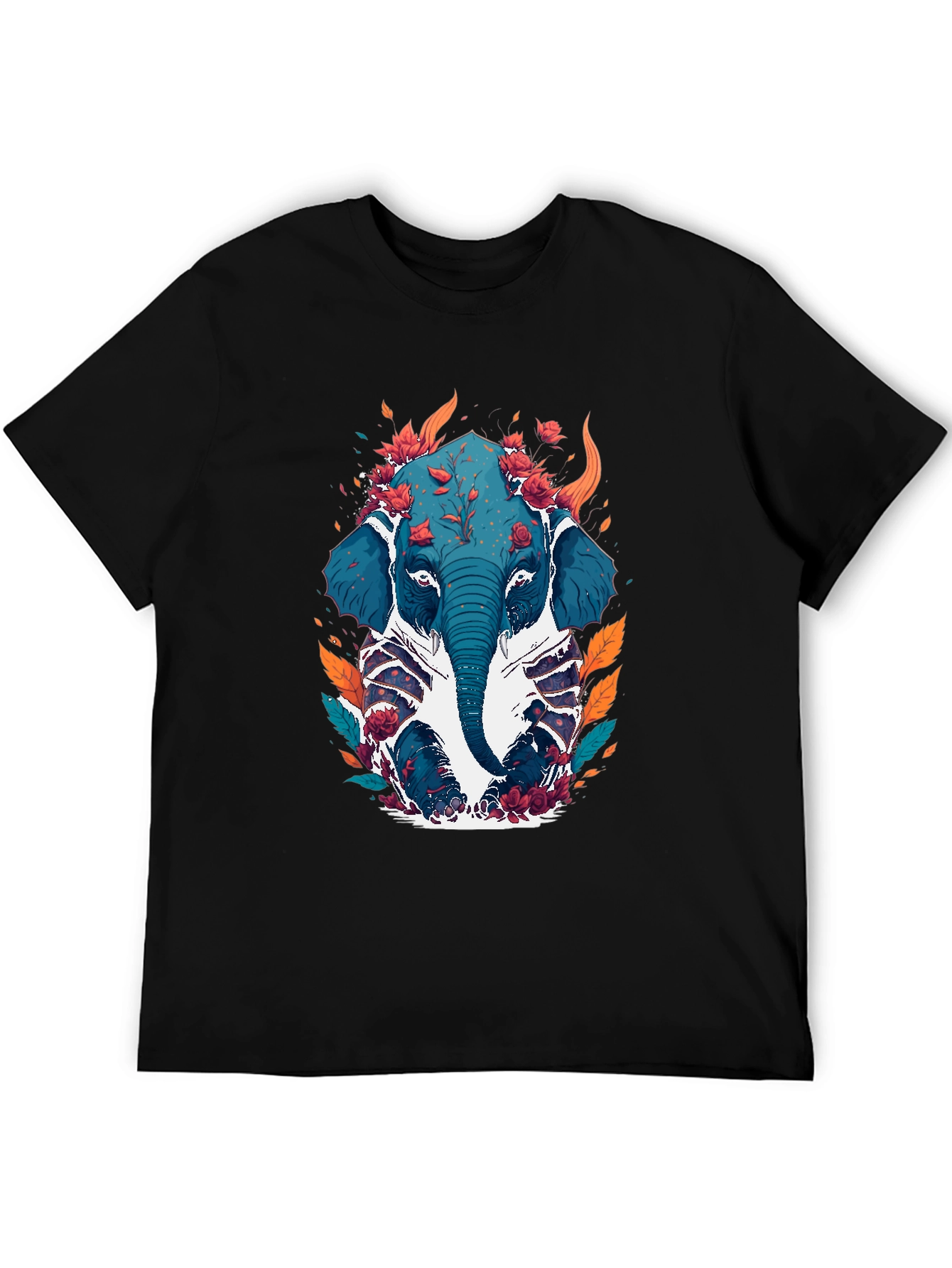 Black Floral Elephant Graphic Tee - Black Cotton Blend view 5