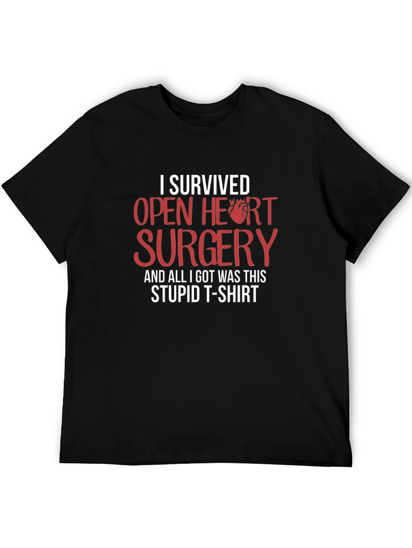 Black I Survived Open Heart Surgery Funny T-Shirt view 5