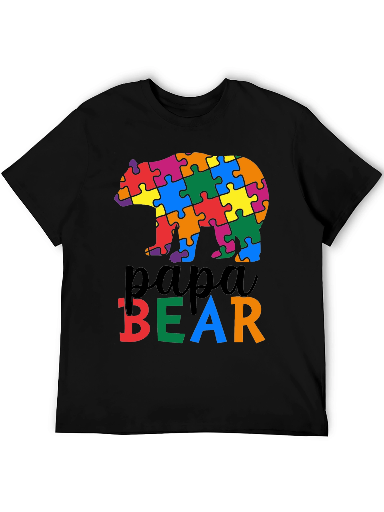 Black Papa Bear Autism Awareness T-Shirt view 5
