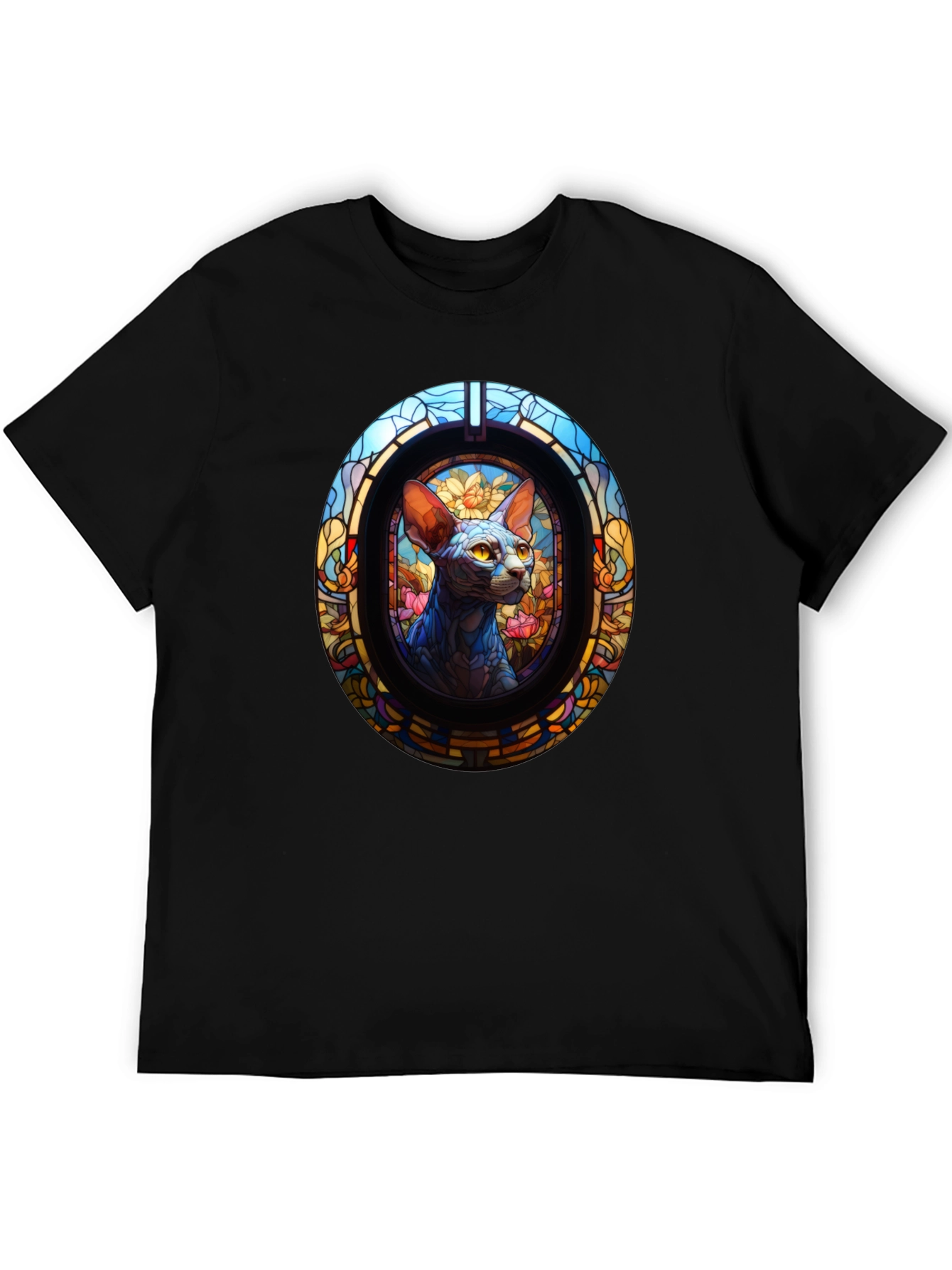 Black Stained Glass Cat T-Shirt view 5