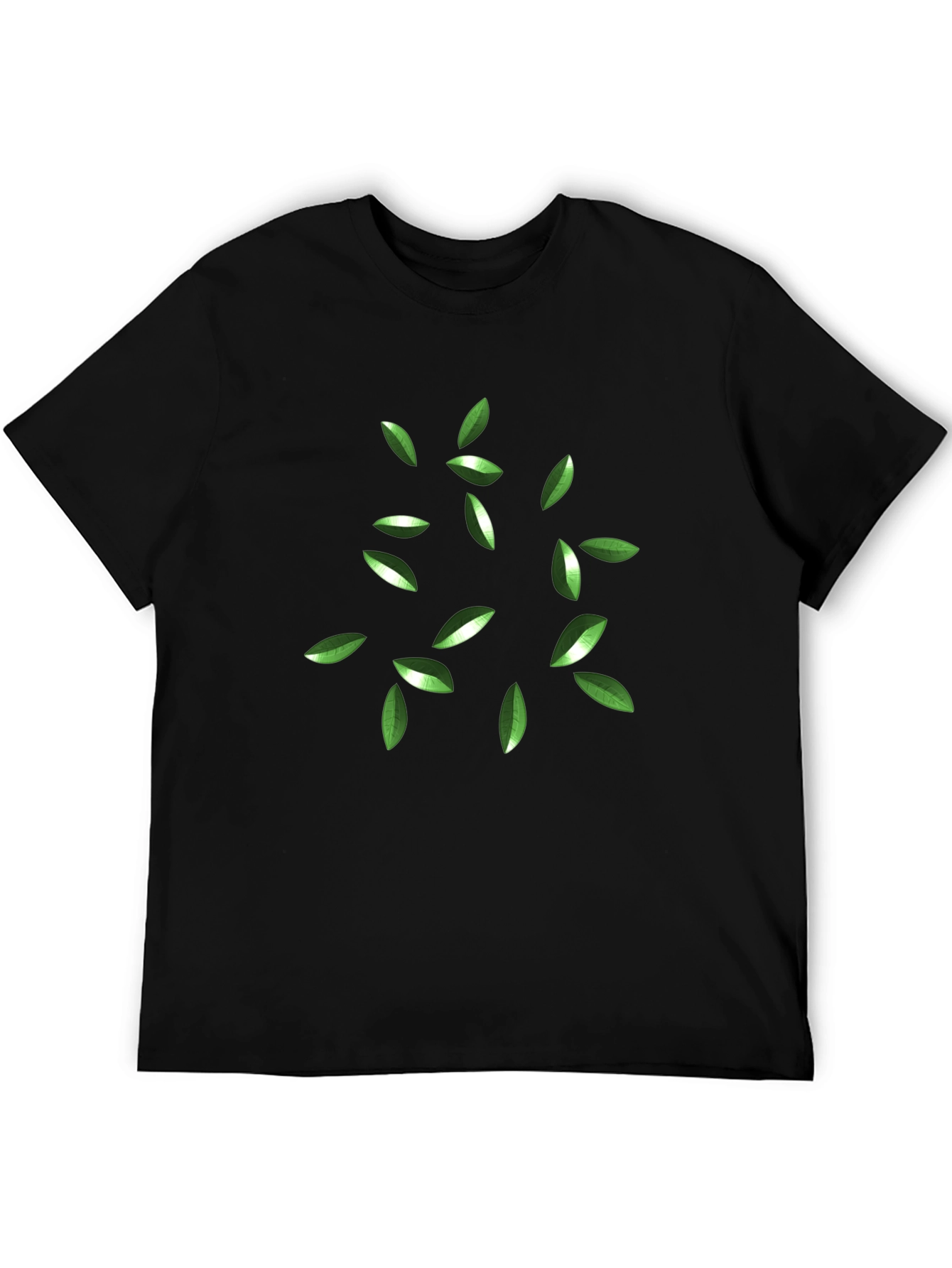 Black Green Leaves Graphic Black T-Shirt view 5