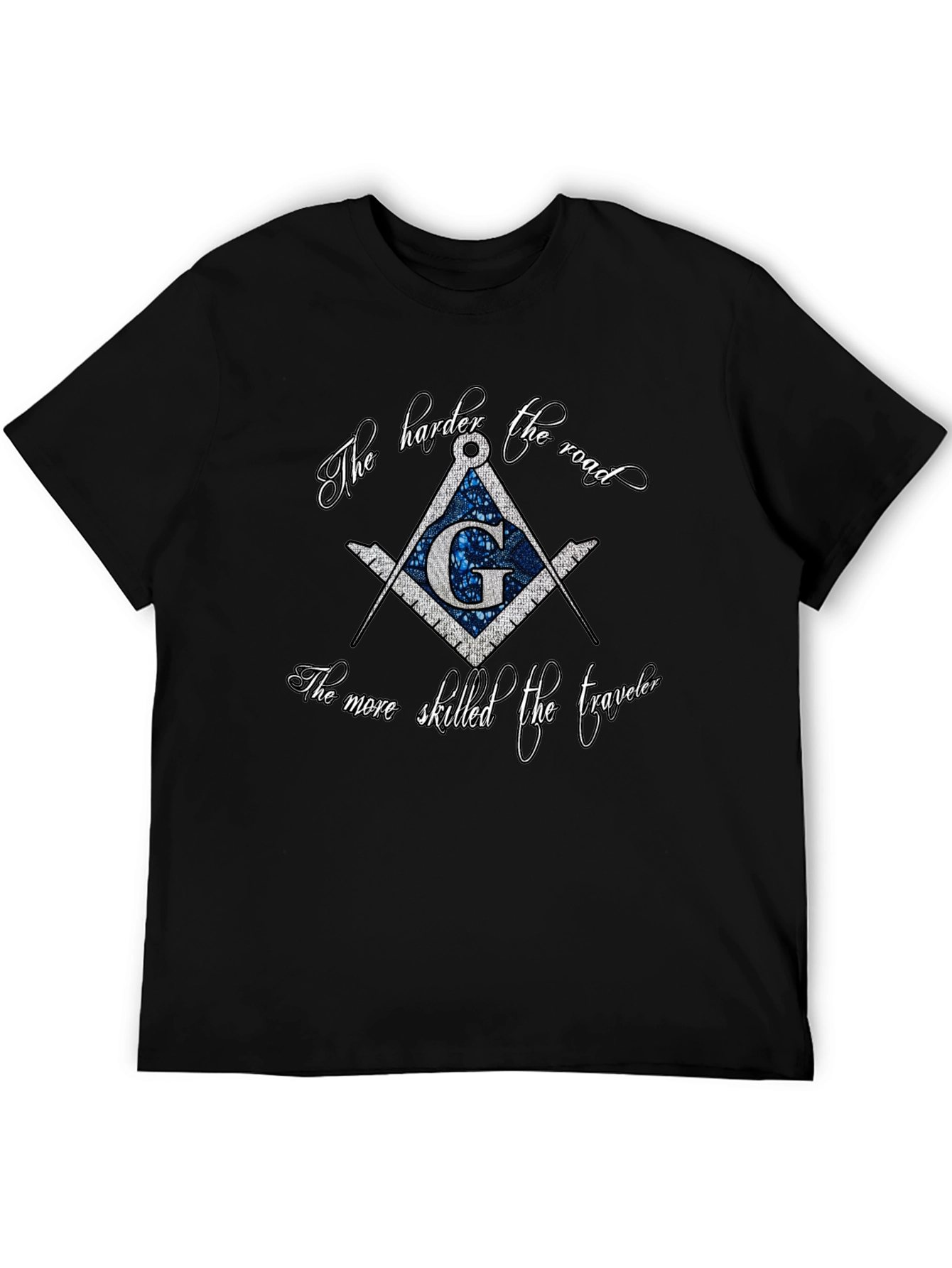 Black Masonic Compass T-Shirt - The Harder the Road view 5