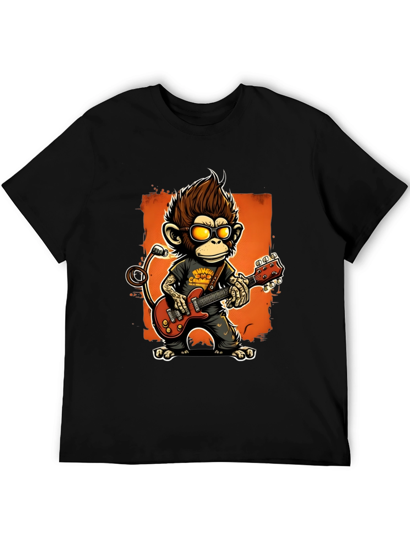 Black Rockin' Monkey Guitarist Graphic Tee view 5