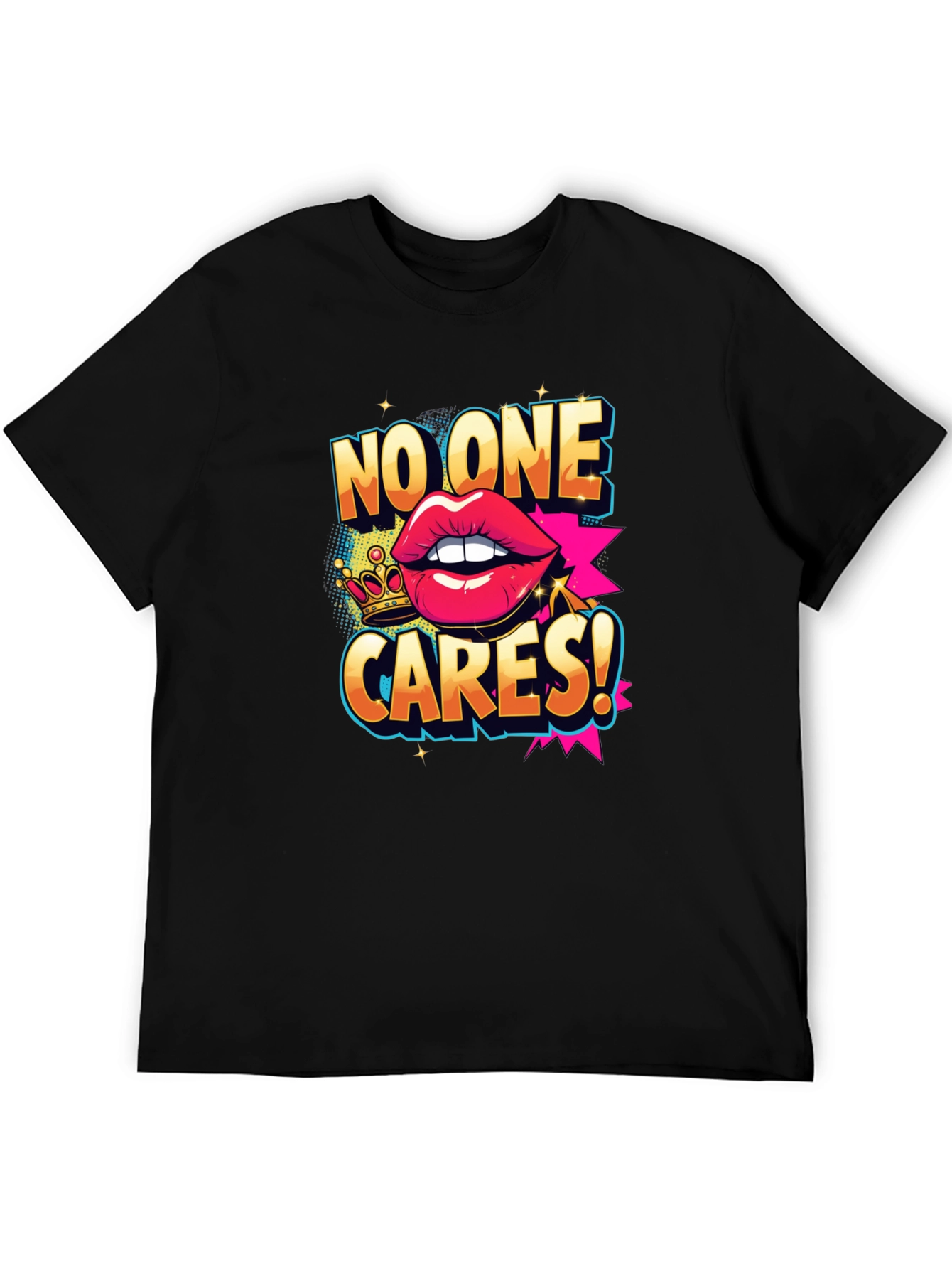 Black No One Cares Graphic Tee - Funny Slogan T-Shirt view 5