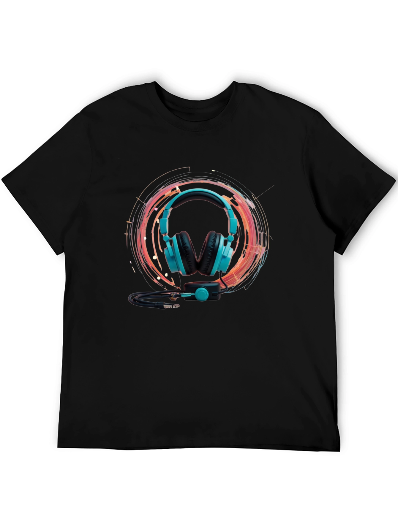 Black Cool Headphone Graphic Black Tee view 5