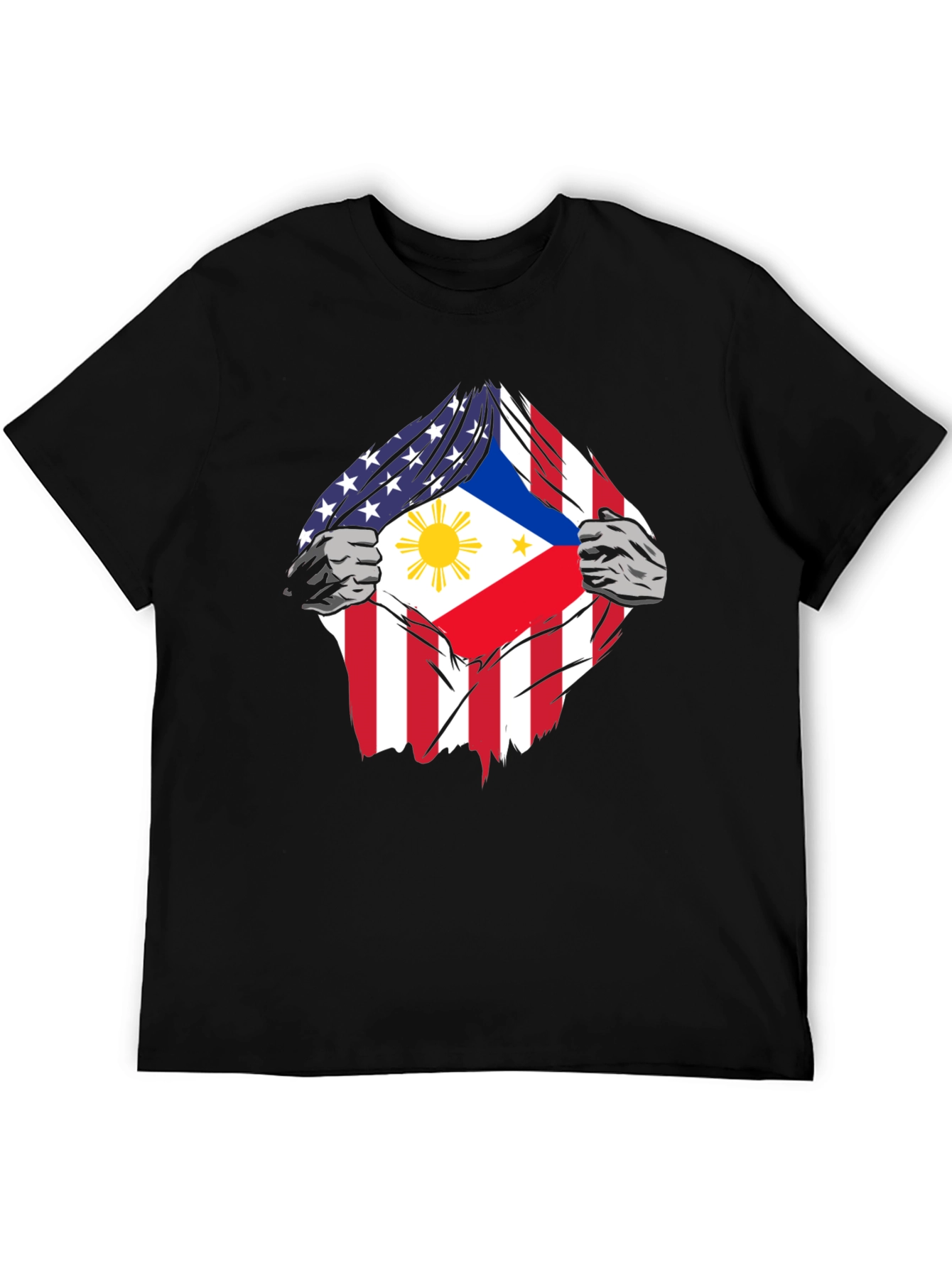 Black USA Philippines Flag Graphic T-Shirt view 5
