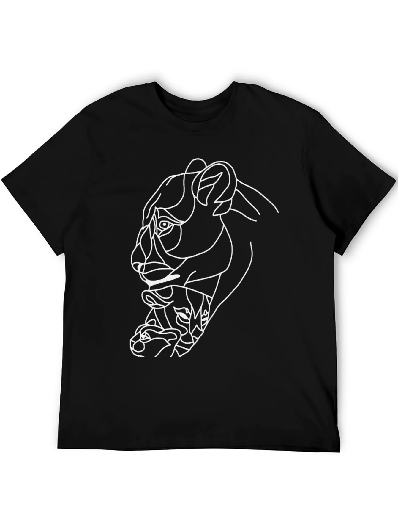 Black Abstract Lion Graphic Tee - Black Cotton Blend view 5
