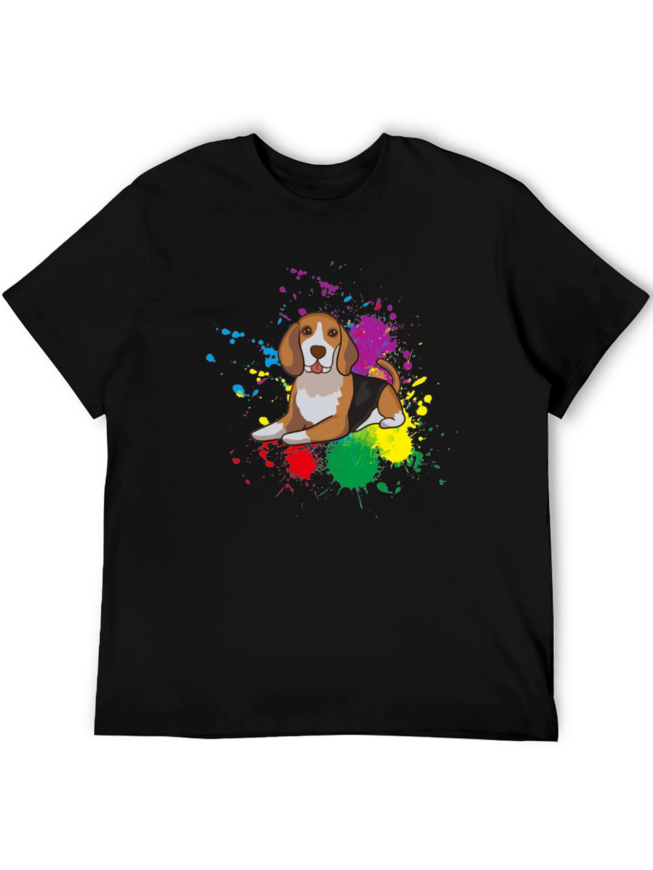 Black Beagle Dog Colorful Splatter T-Shirt - Unisex view 5