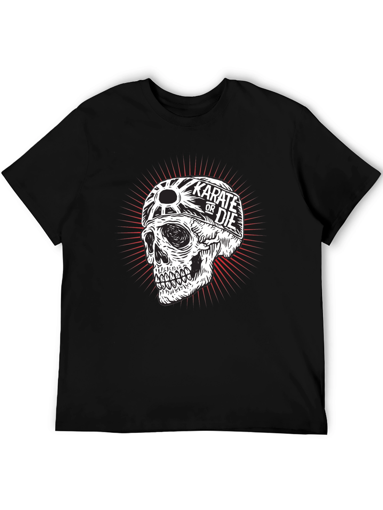 Black Karate or Die Skull Graphic Tee - Black Cotton T-Shirt view 5