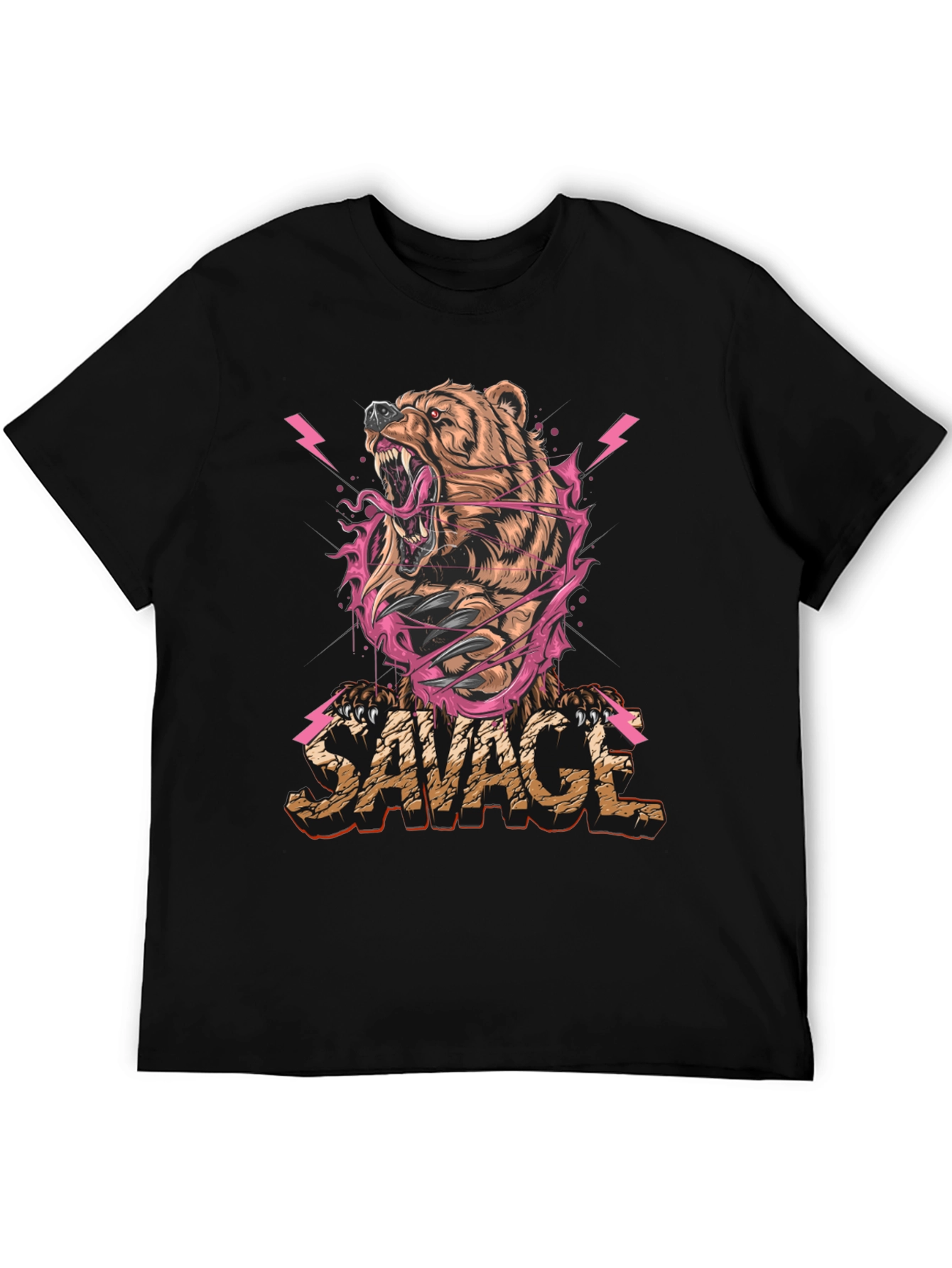Black Savage Bear Graphic Print T-Shirt - Men's view 5