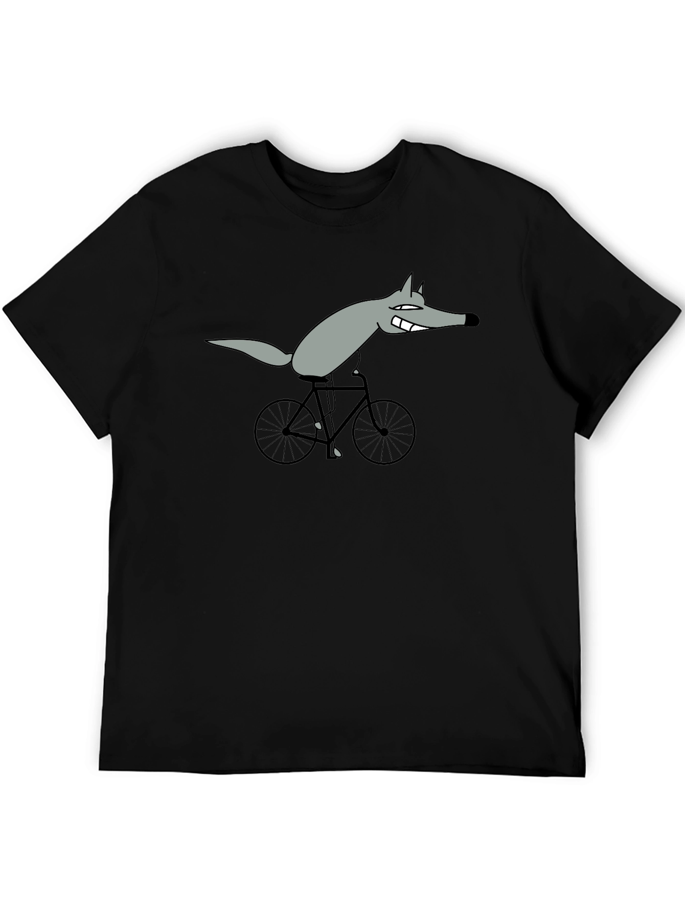 Black Funny Wolf on Bicycle Graphic T-Shirt view 5