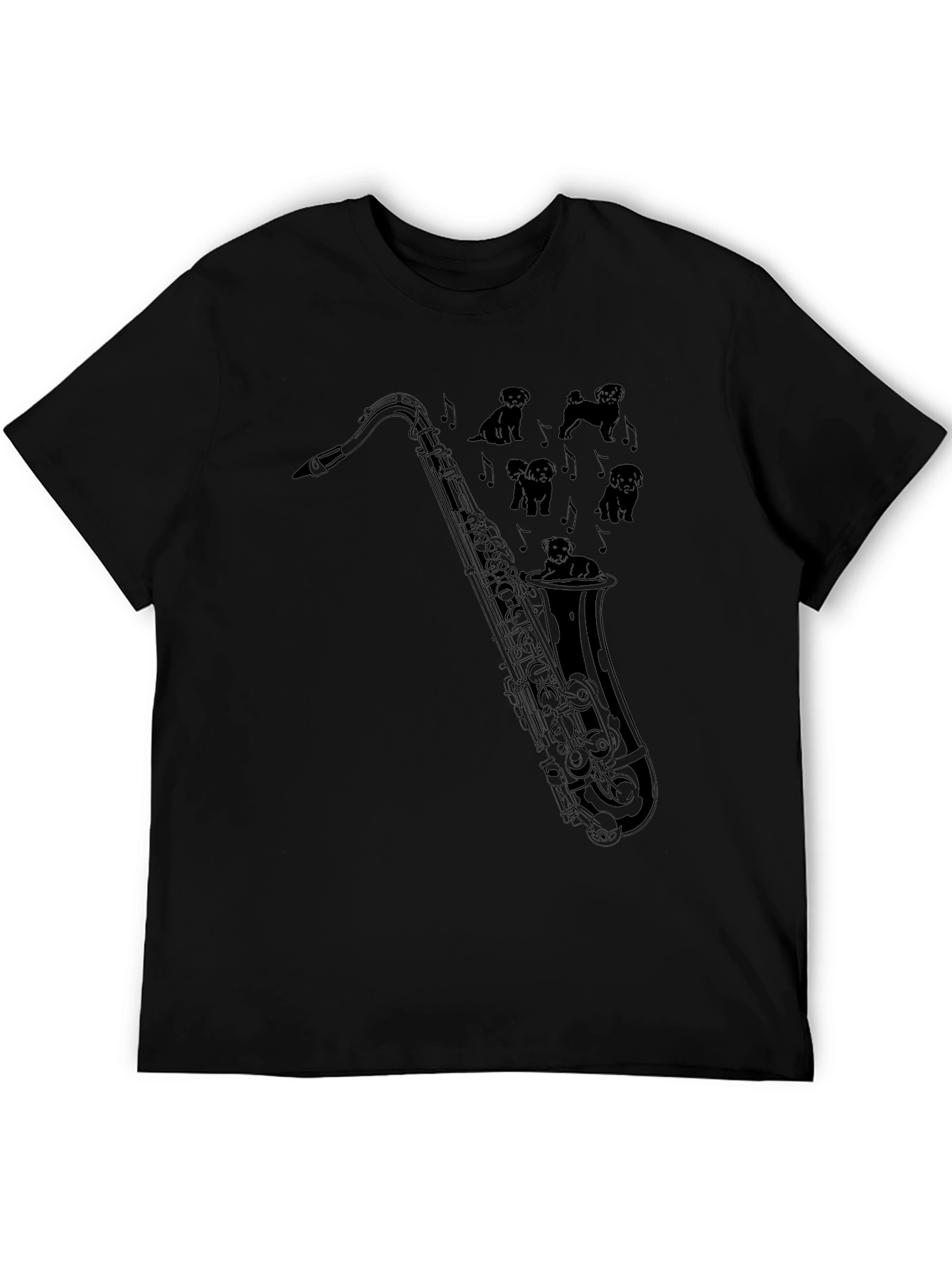Black Saxophone Dogs Graphic Tee - Black Cotton T-Shirt view 5
