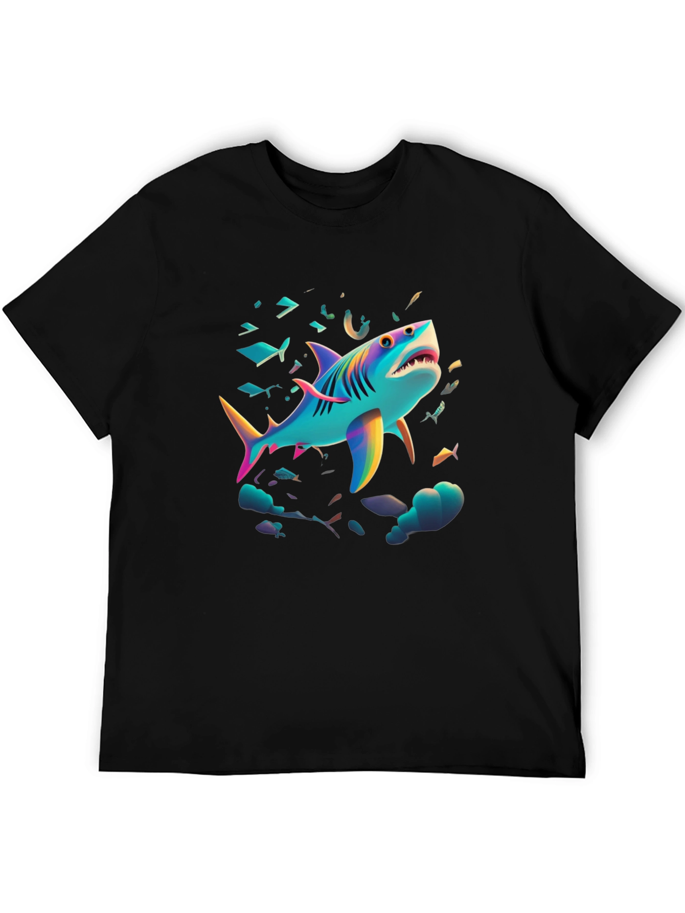 Black Vibrant Shark Graphic Tee - Black Cotton Blend view 5