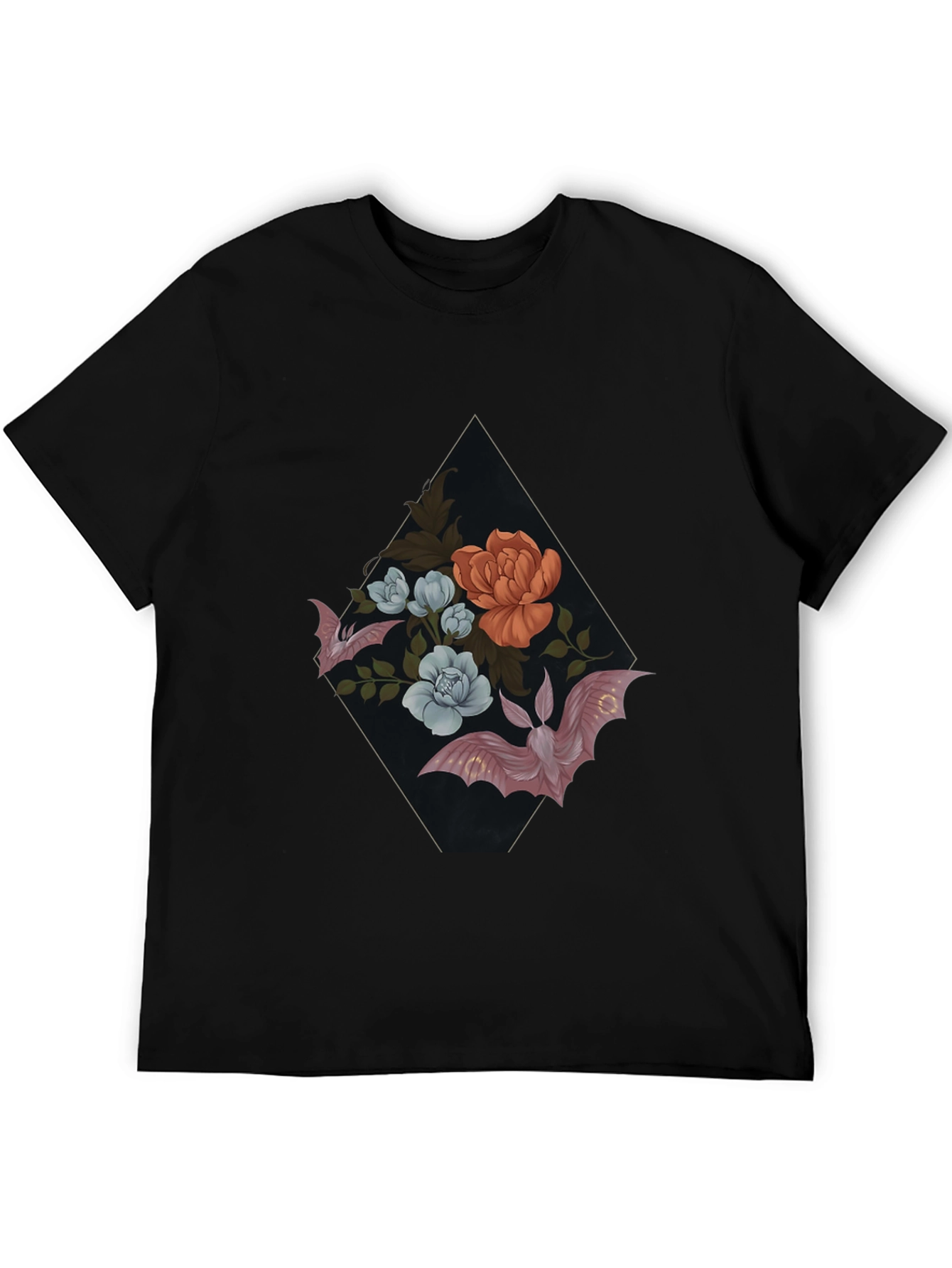 Black Floral Bat Graphic Tee - Gothic Style view 5