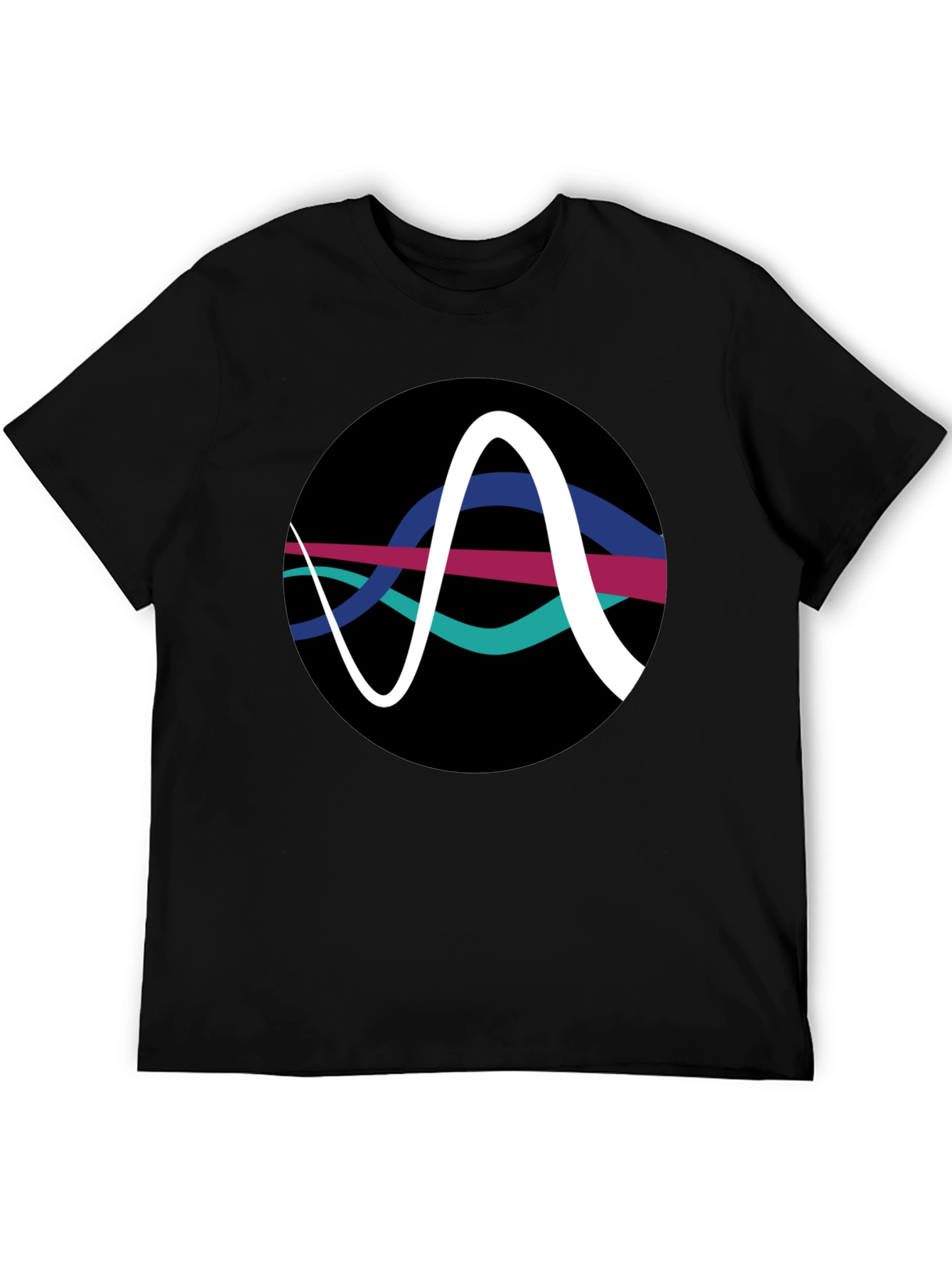 Black Abstract Wave Graphic Tee - Black Cotton T-Shirt view 5