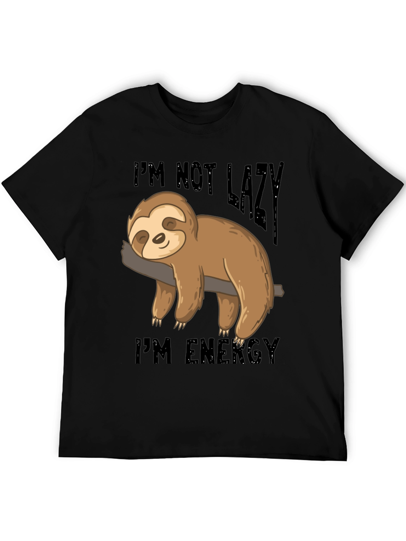 Black Lazy Sloth Energy T-Shirt - Comfortable Cotton Blend Tee view 5