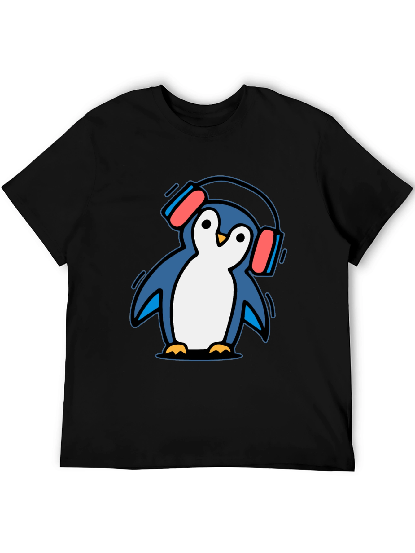 Black Penguin Headphone T-Shirt - Cool Graphic Tee view 5