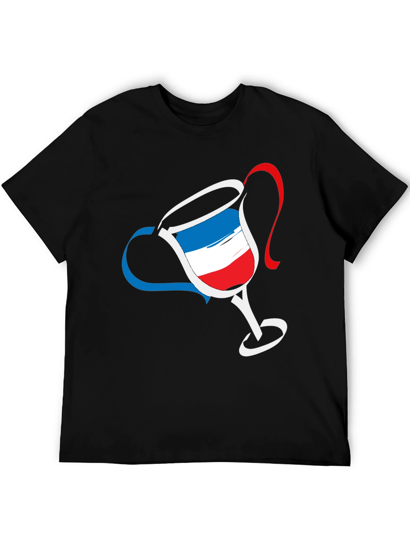Black French Flag Wine Glass Graphic Tee - Men's Black T-Shirt view 5