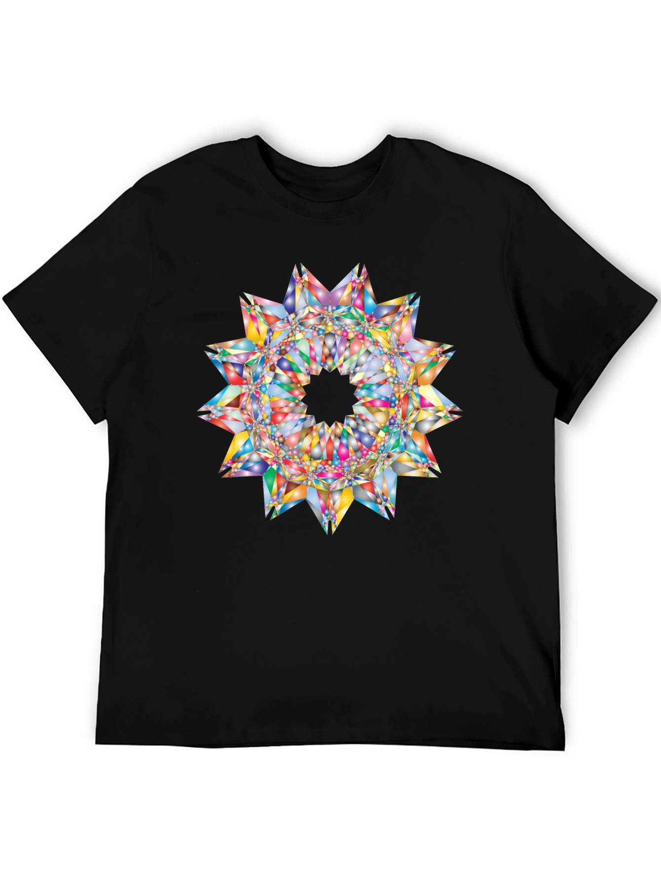 Black Kaleidoscope Starburst Graphic Black T-Shirt view 5