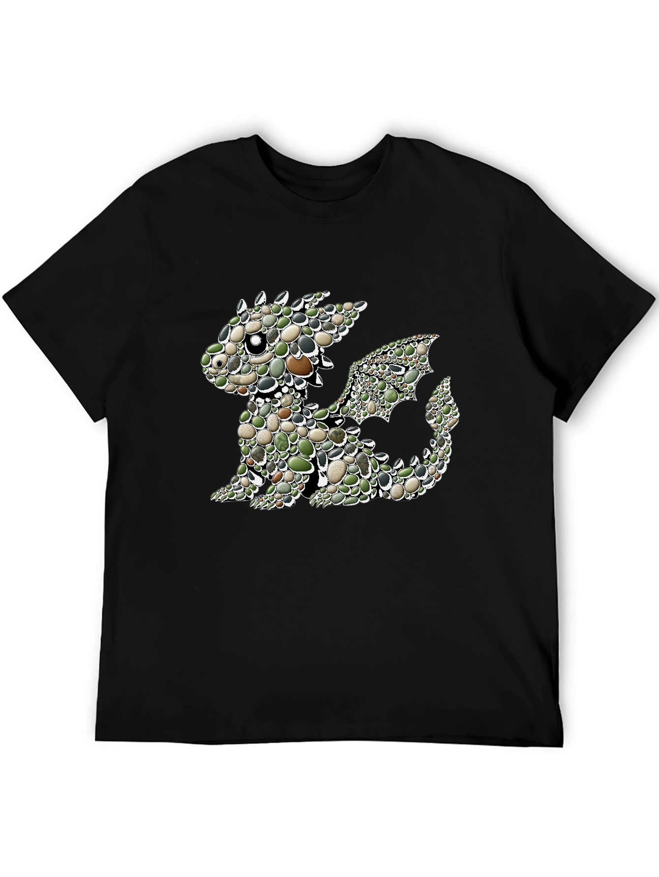 Dragon Pebble Art Graphic Black Tee - 5
