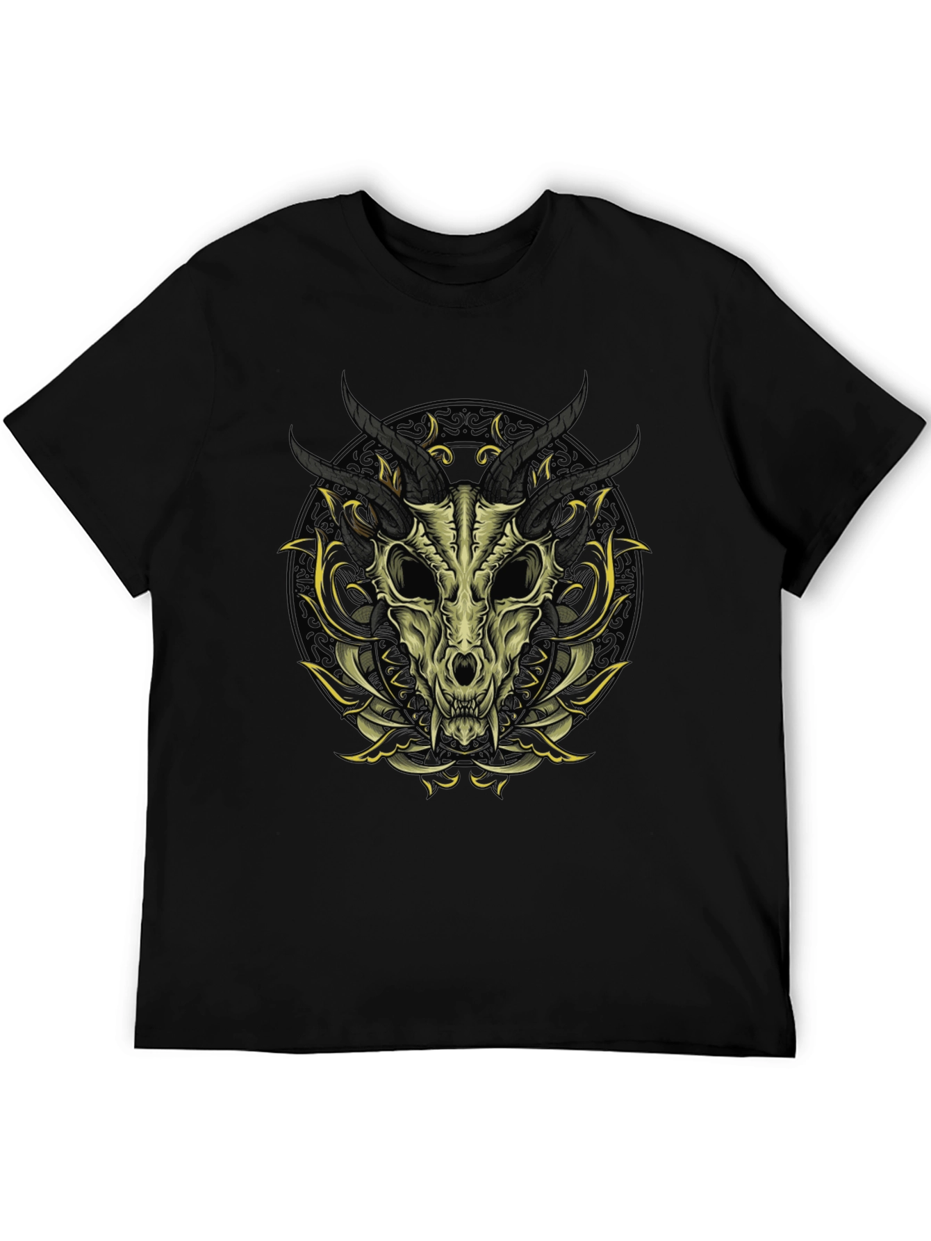 Black Skull & Horns Graphic Print T-Shirt view 5