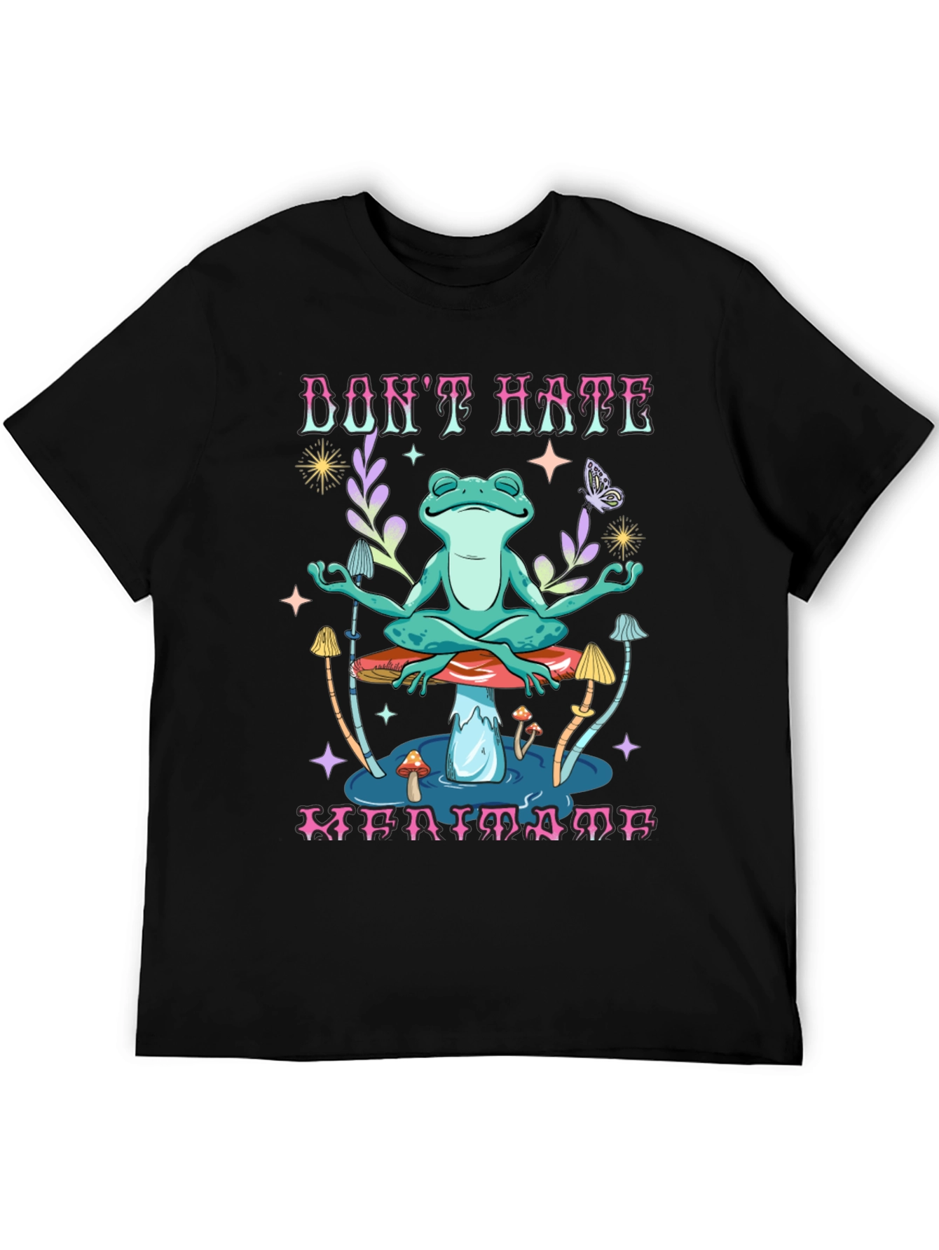 Black Don't Hate Meditate Frog Graphic T-Shirt view 5