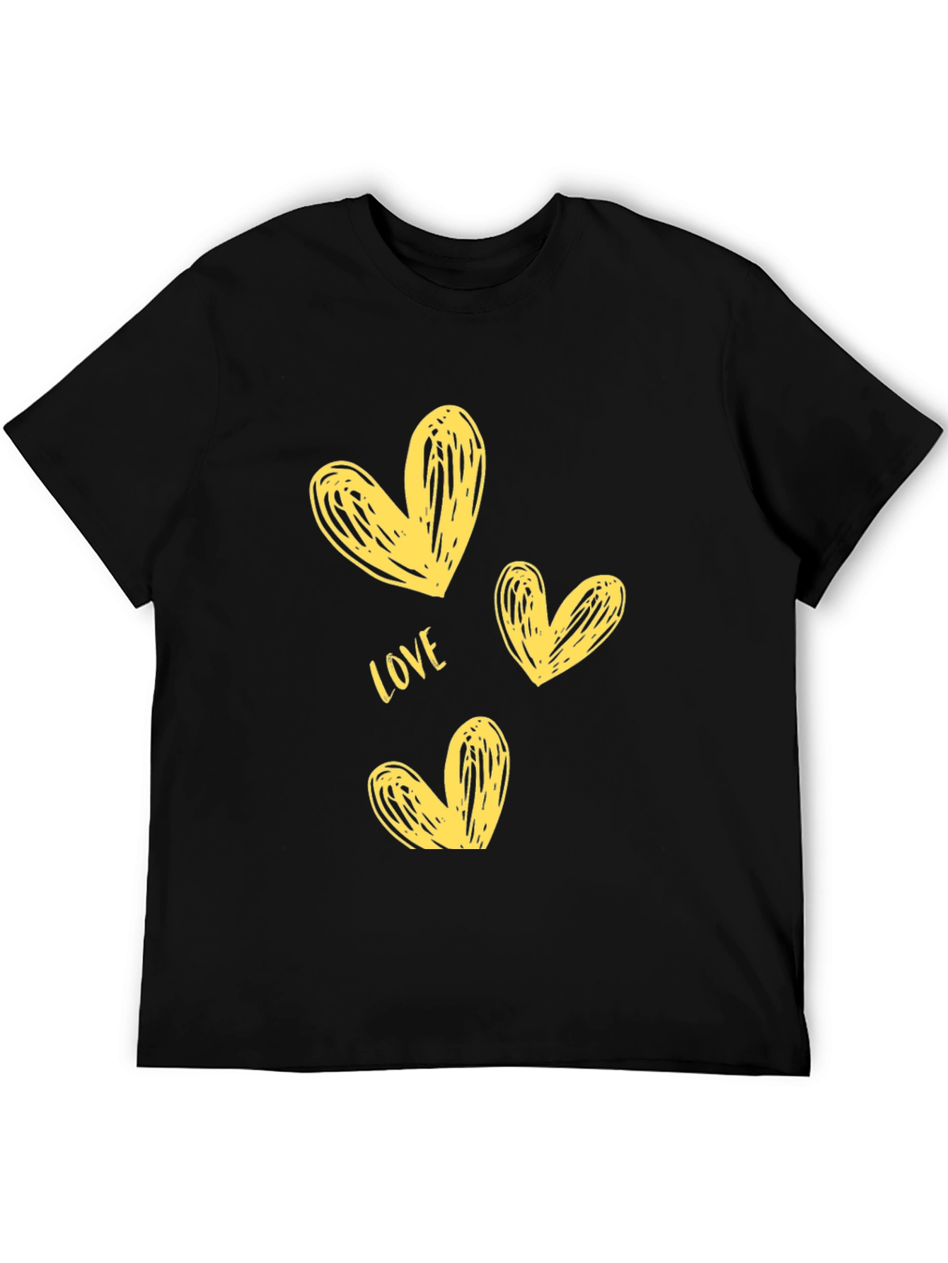 Black Love Heart Print Crew Neck T-Shirt - Black view 5