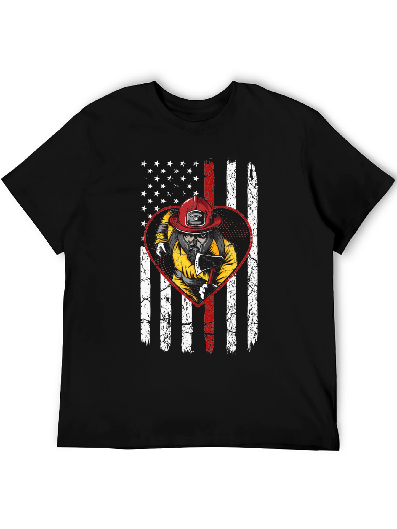 Black Firefighter US Flag Heart T-Shirt view 5