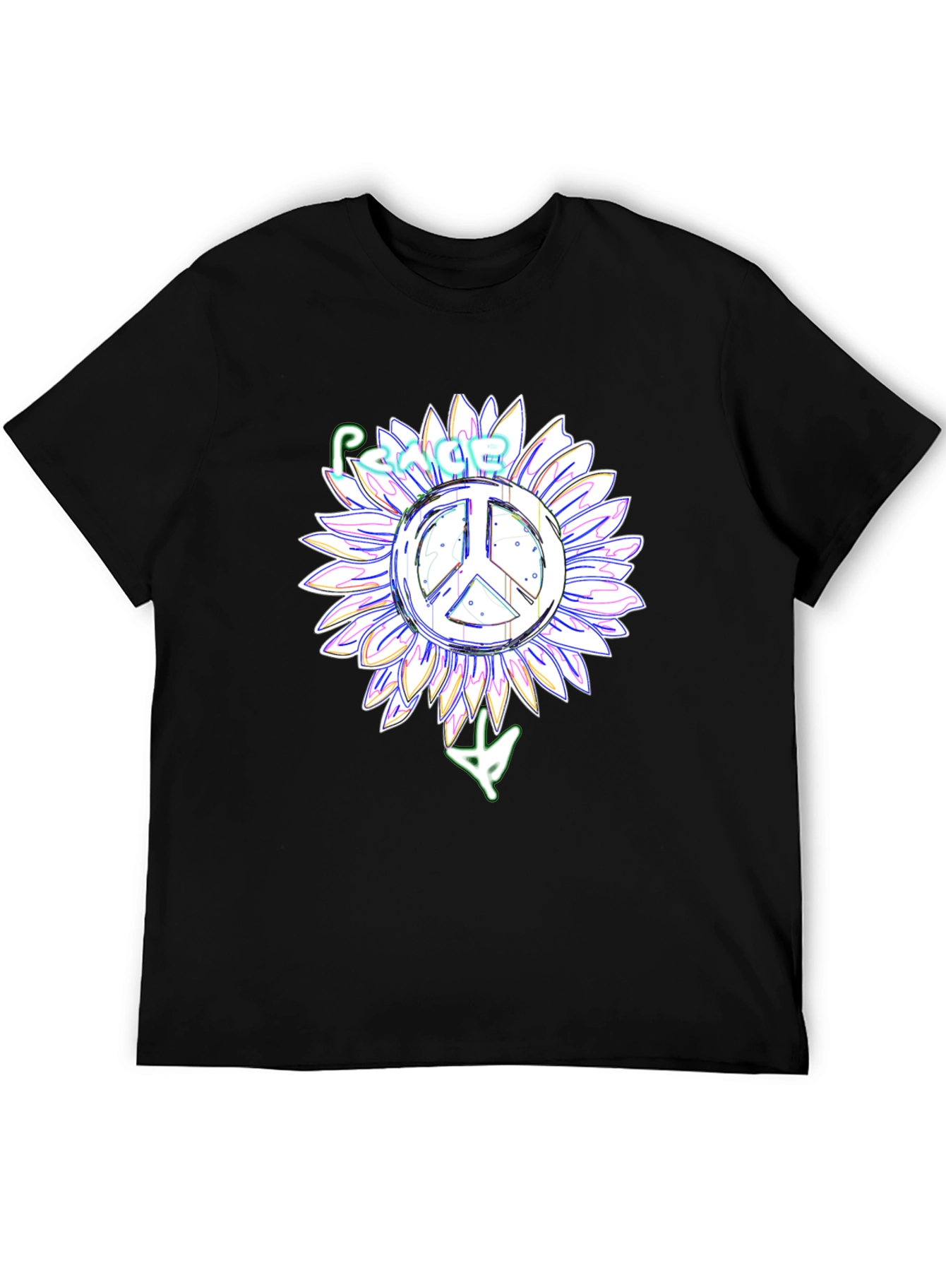 Black Peace Sign Sunflower Black T-Shirt view 5