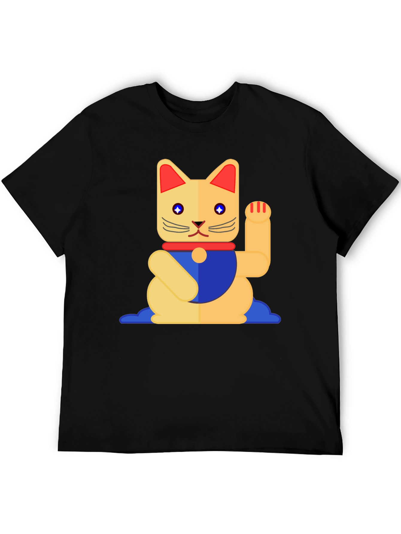 Black Lucky Cat Graphic T-Shirt - Black Cotton Tee view 5